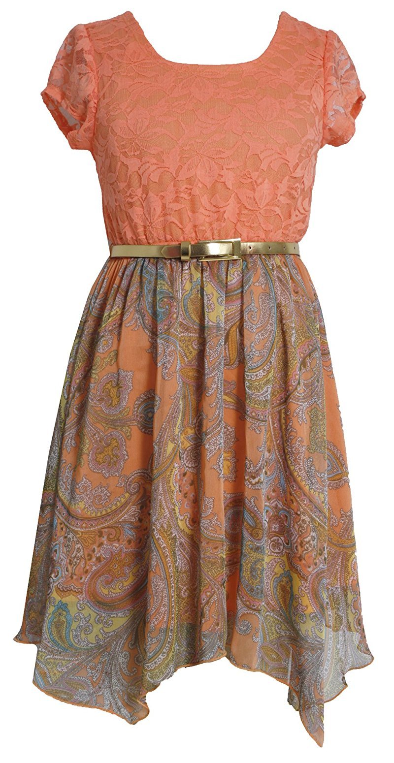 Bonnie Jean Girls' Lace Bodice to Sharkbite Hem Chiffon Dress - Elegant Party & Special Occasion Outfit for Kids