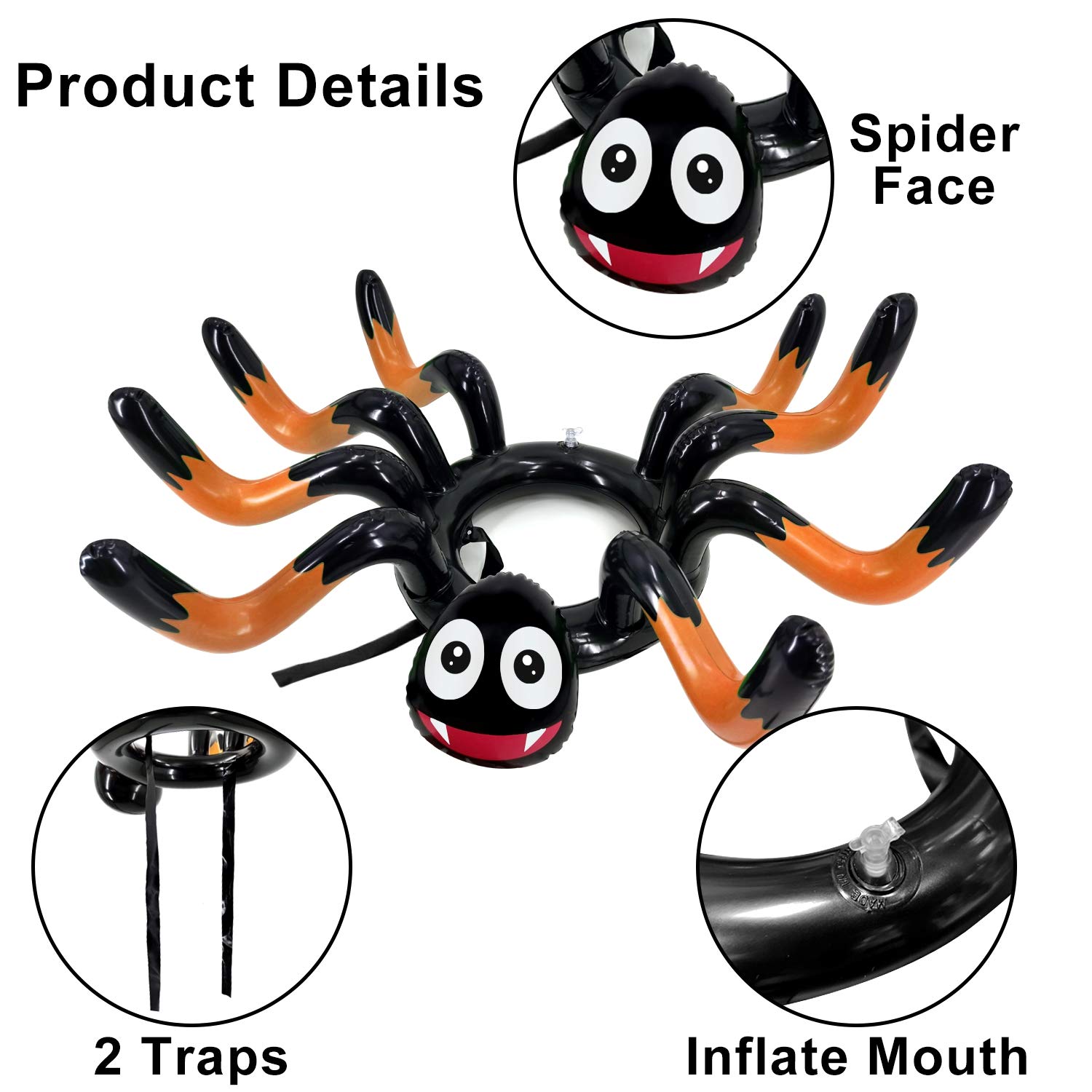10 PCS Giant Halloween Ring Toss Game Set - Inflatable Spider Toy for Kids & Adults - Indoor/Outdoor Carnival Party Games - Perfect for Halloween Parties, School Events & Family Gatherings (Includes 2 Giant Spiders & 8 Rings)