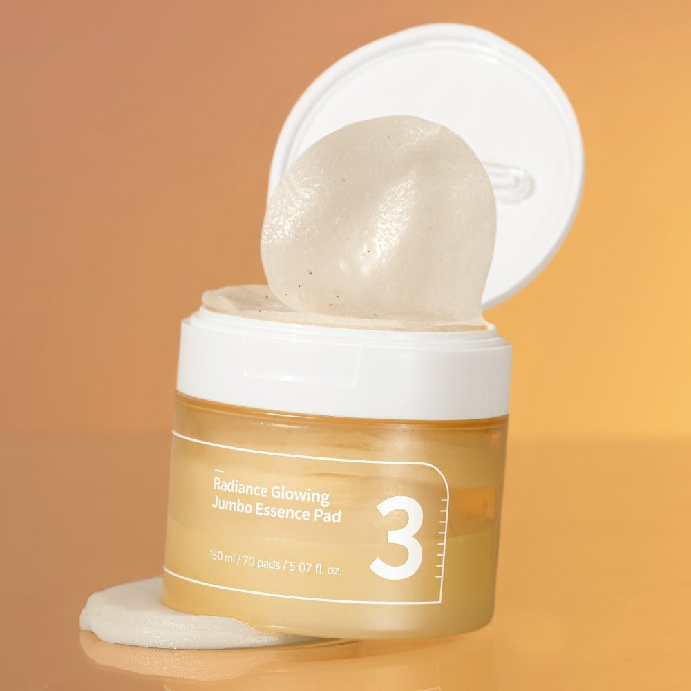 Numbuzin No.3 Radiance Glowing Jumbo Essence Pads - 70 Count Korean Skincare for Brightening & Hydration - Perfect for Morning Routine & Travel Skincare