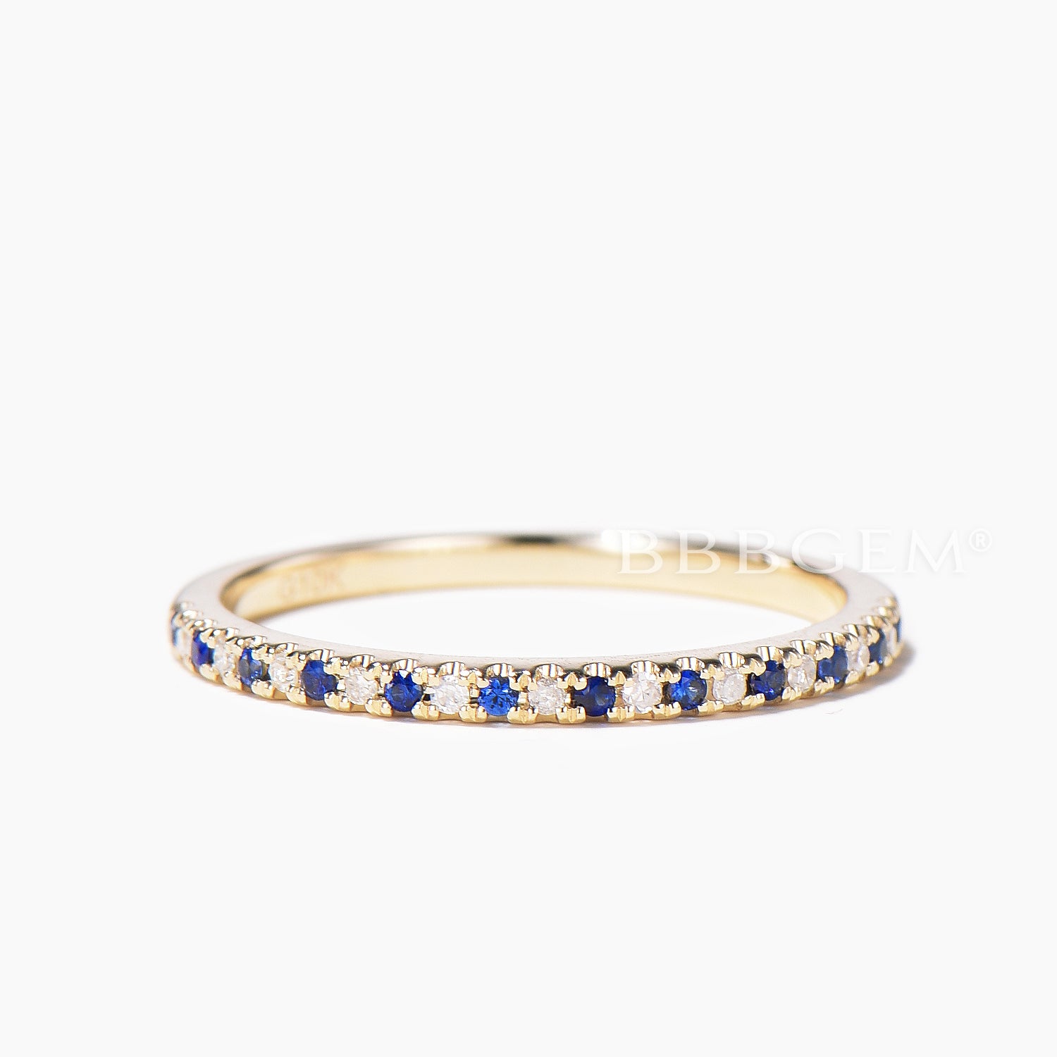 Natural Blue Sapphire Diamond Wedding Ring - 14K White Gold Anniversary Band for Women - Elegant Stackable Ring for Bridal, Engagement, or Everyday Wear