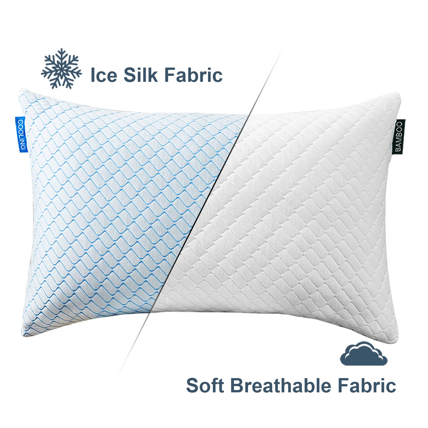Uniqwamer Cooling Bed Pillows 2 Pack - Shredded Memory Foam Adjustable Pillows for Side & Back Sleepers, Standard Size with Washable Removable Cover - Luxury Gel-Infused Pillows for Hot Sleepers & Night Sweat Relief - Perfect for Bedroom, Guest Room & Travel