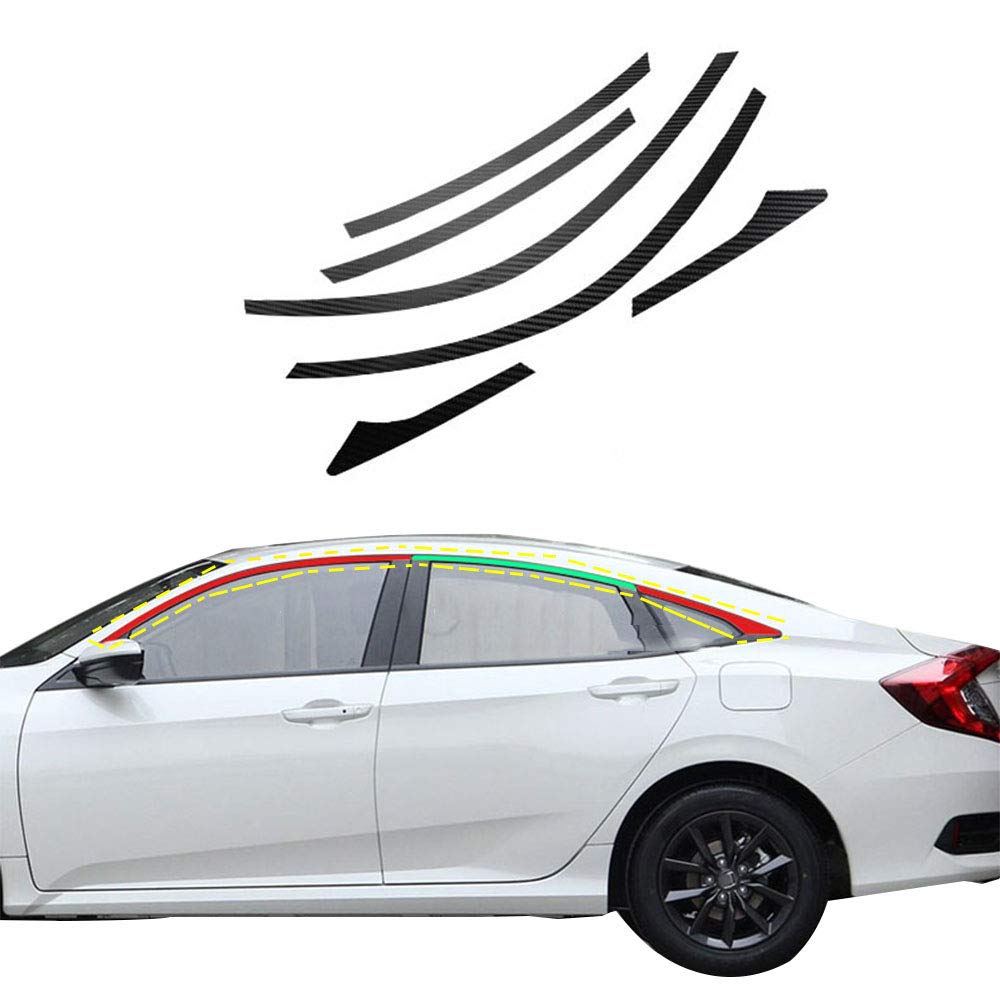 XITER Car Door Window Edge Trim Stripe - Carbon Fiber Black Exterior Auto Body Cover Sticker for Honda 10th Gen Civic 2016-2021 - Upgrade Accessories for Style & Protection (Perfect for Car Shows, Daily Driving & Customization)