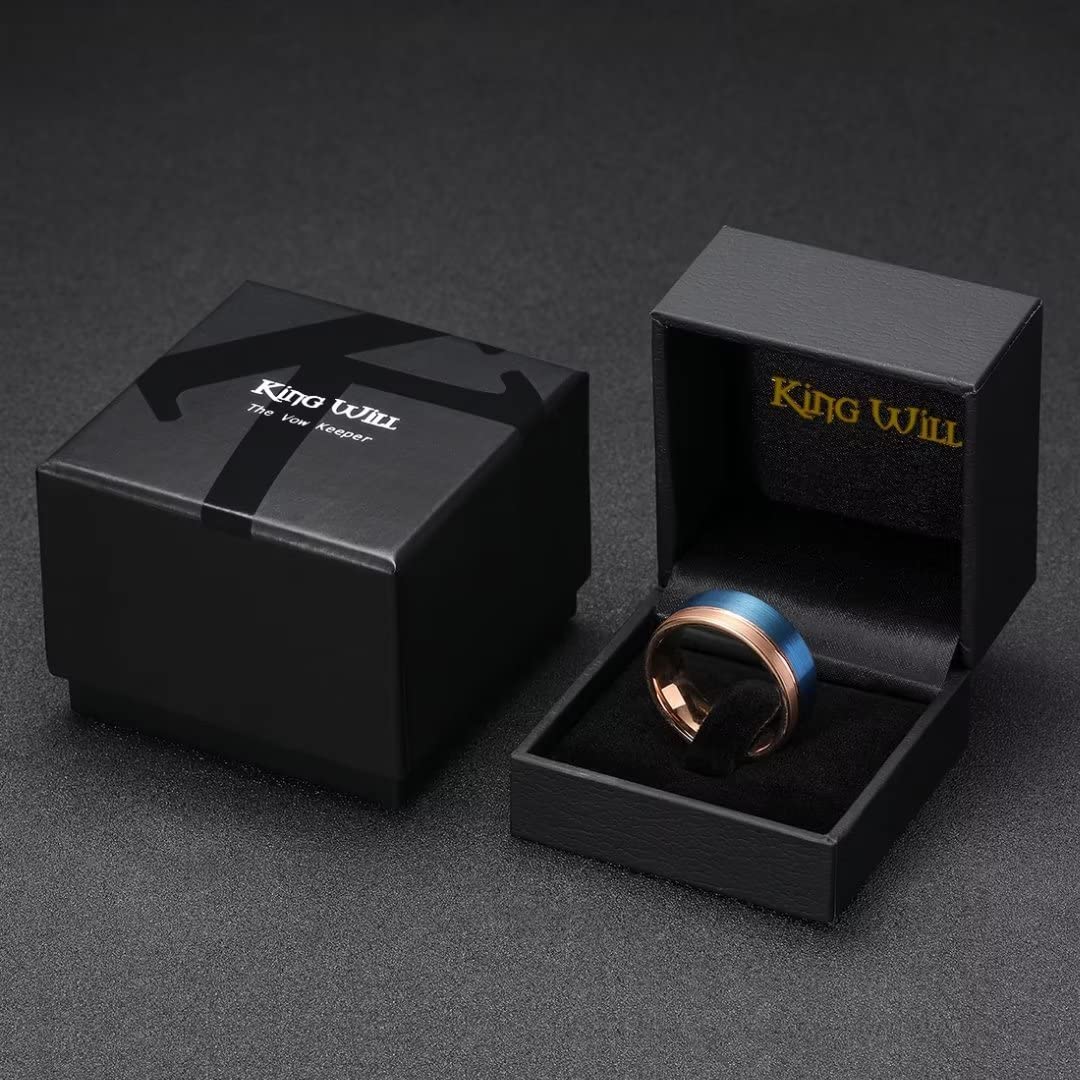 King Will LOOP Men's & Women's Tungsten Carbide Wedding Band Ring - 6mm/8mm Comfort Fit, Black/Silver/Blue/Brushed Gold with Groove Design - Perfect for Anniversaries, Engagements & Everyday Wear