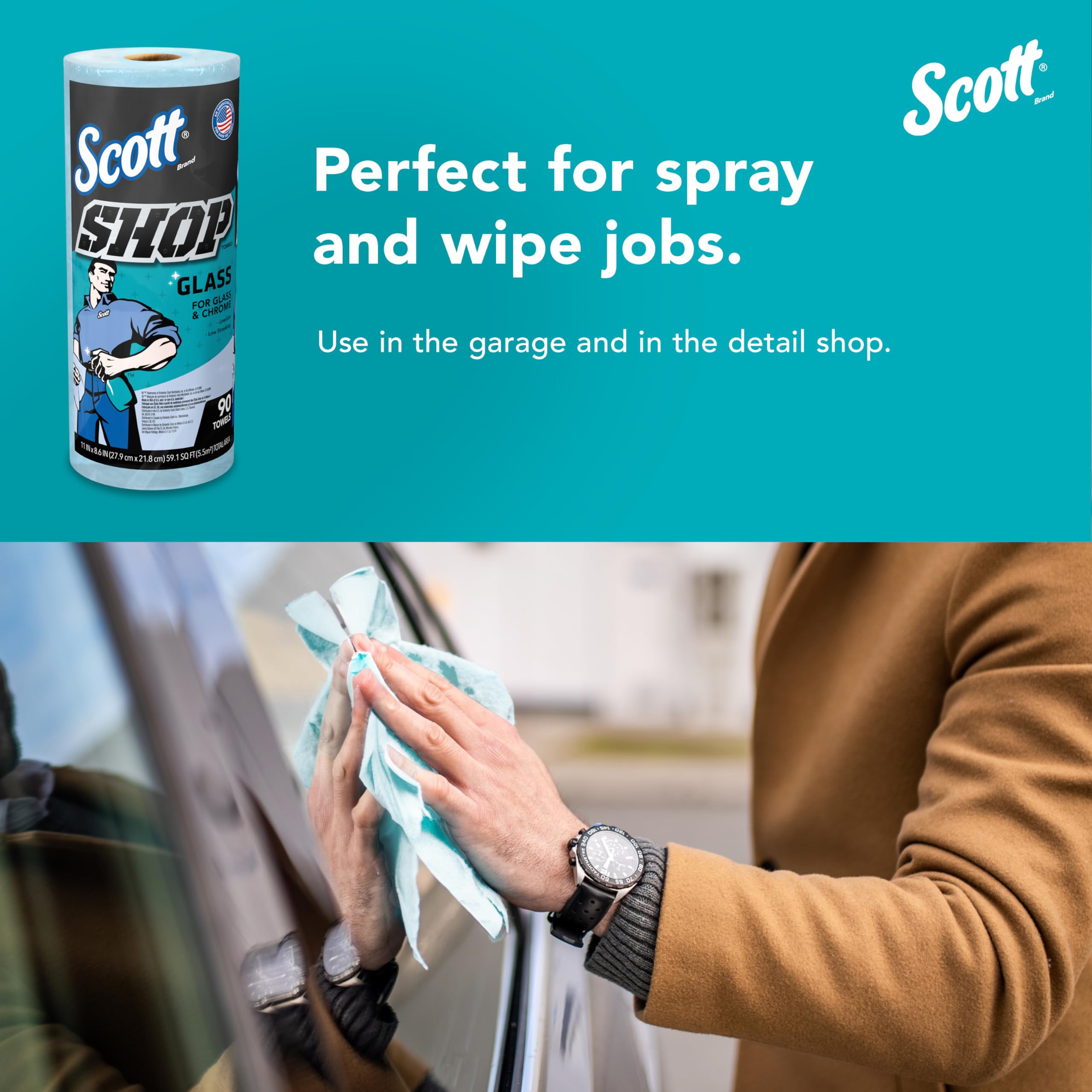 Scott® Premium Blue Shop Towels for Glass, Mirrors & Chrome - 8.6