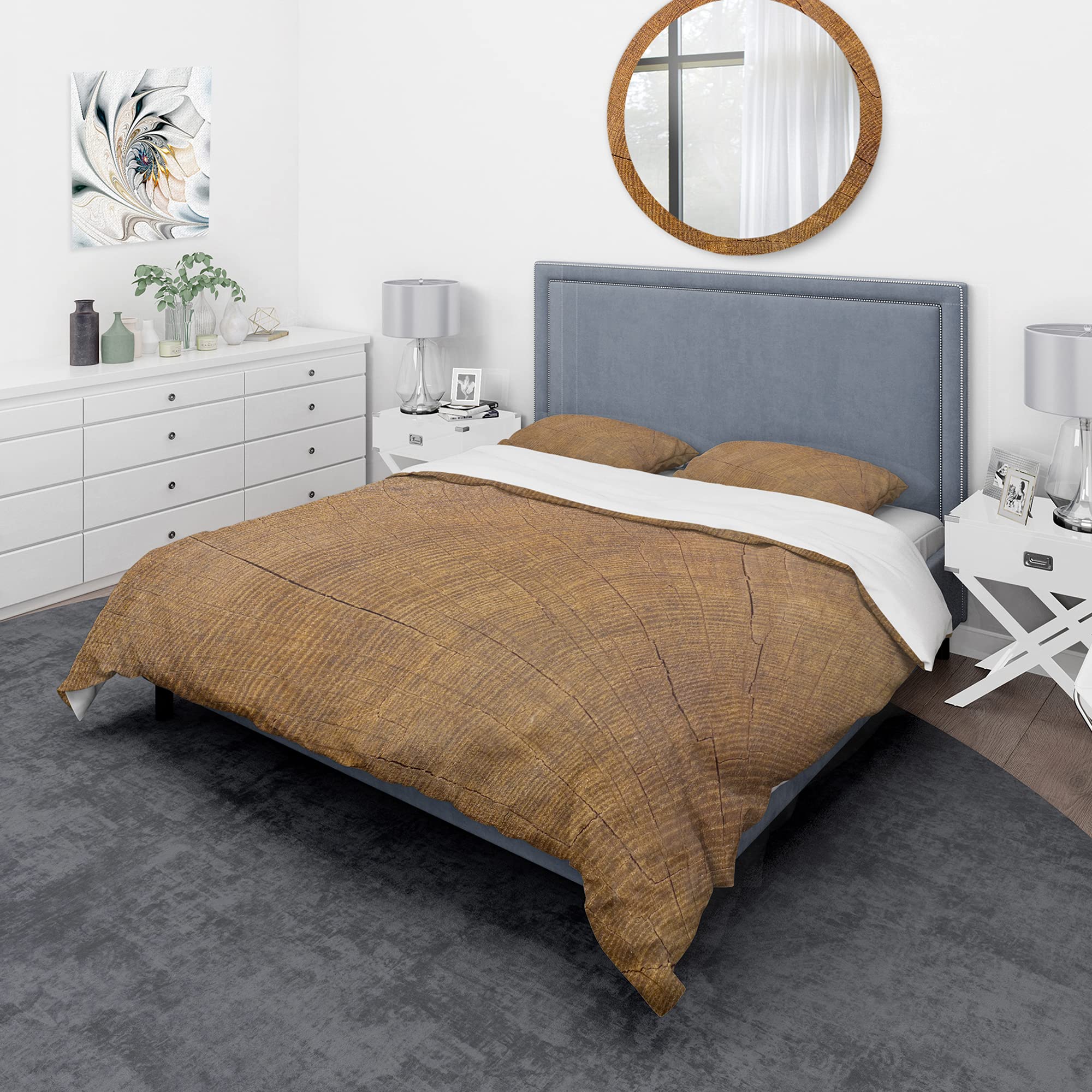 DesignQ 'Concentric Annual Tree Rings' Abstract Duvet Cover Set - King Size Bedding with Modern Geometric Pattern - Perfect for Contemporary Bedrooms & Guest Rooms