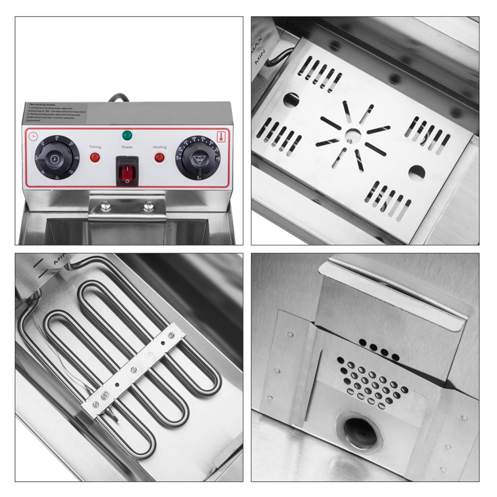 8.5QT Commercial & Home Electric Deep Fryer with 2 Removable Baskets, Temperature Control, Oil Filtration & Drainage - Perfect for Restaurants, Catering & Family Gatherings - Silver