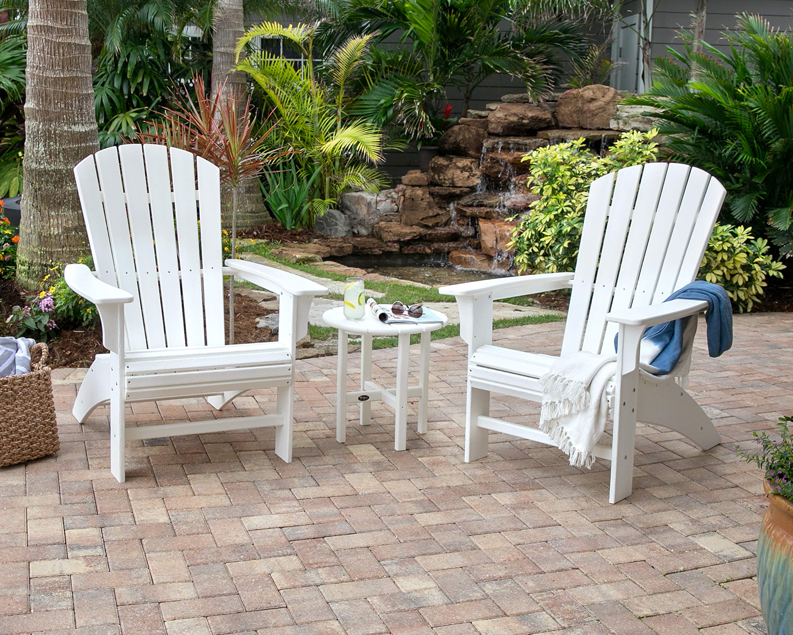 Premium Trex Outdoor Furniture Yacht Club 3-Piece Curveback Adirondack Chair Set with Side Table - All-Weather Wicker Patio Seating for Poolside, Garden & Backyard Relaxation