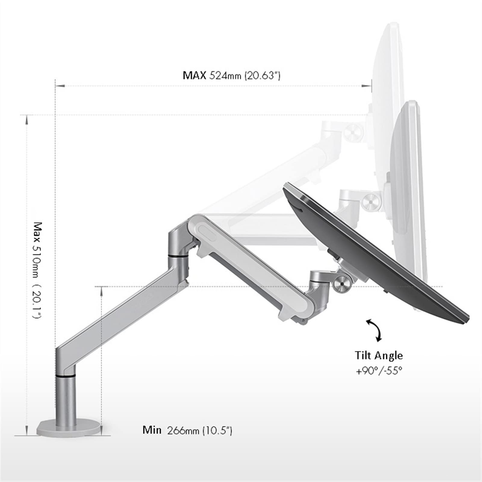 Adjustable Gas Spring Monitor Arm Stand for 17-32 Inch LCD LED Screens - Silver Gray Aluminum Single Monitor Mount Bracket - Perfect for Home Office, Gaming Setup & Workspace Ergonomics