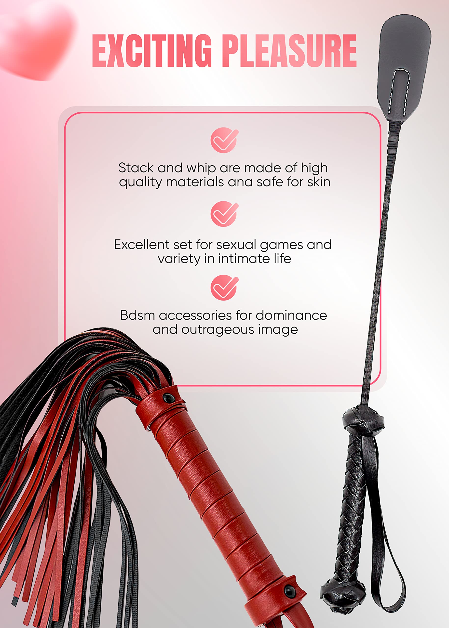 BDSM Spanking Crop - Adult Flogger Whip for Couples, Fetish & Bondage Play - Premium SM Toy for Bedroom & Dungeon Scenes