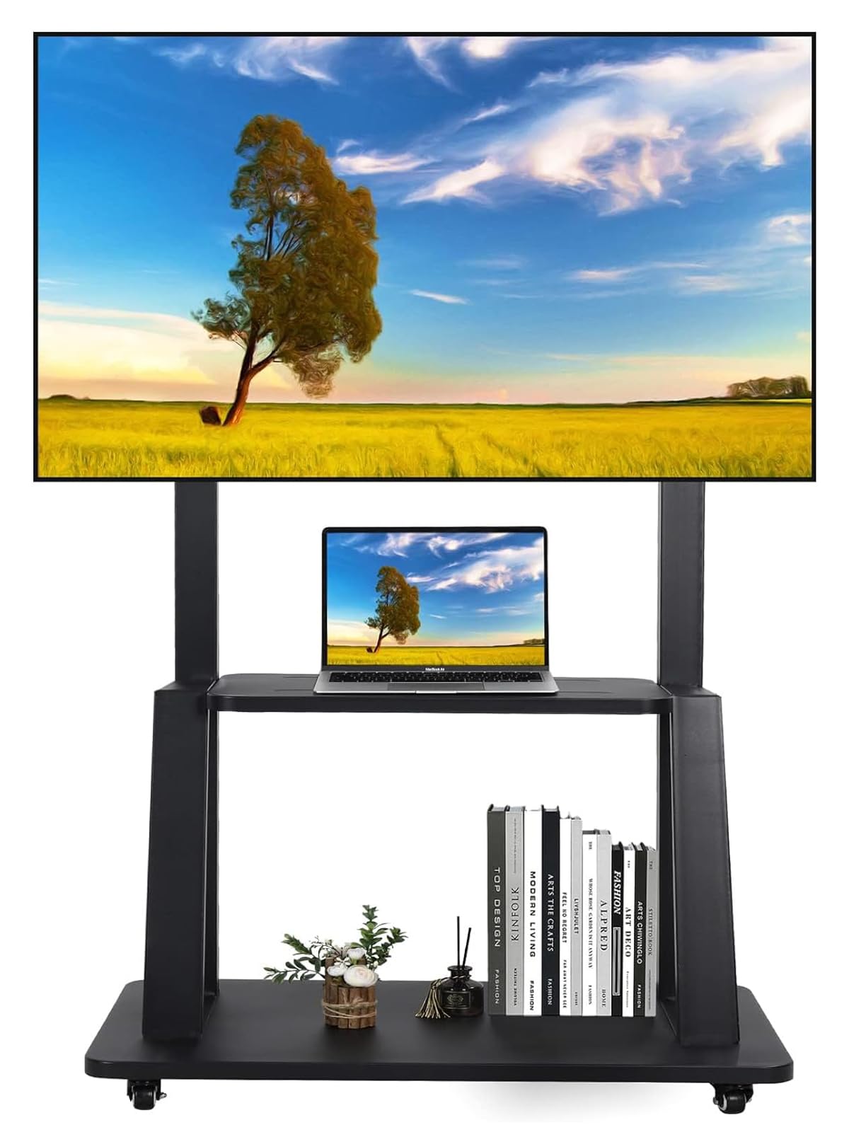 Heavy-Duty Rolling TV Stand with Wheels for 32-75 Inch TVs - Adjustable Height Mobile Cart for LCD LED OLED Flat Screens & Smartboards (100lbs Capacity) - Perfect for Living Rooms, Classrooms & Office Presentations