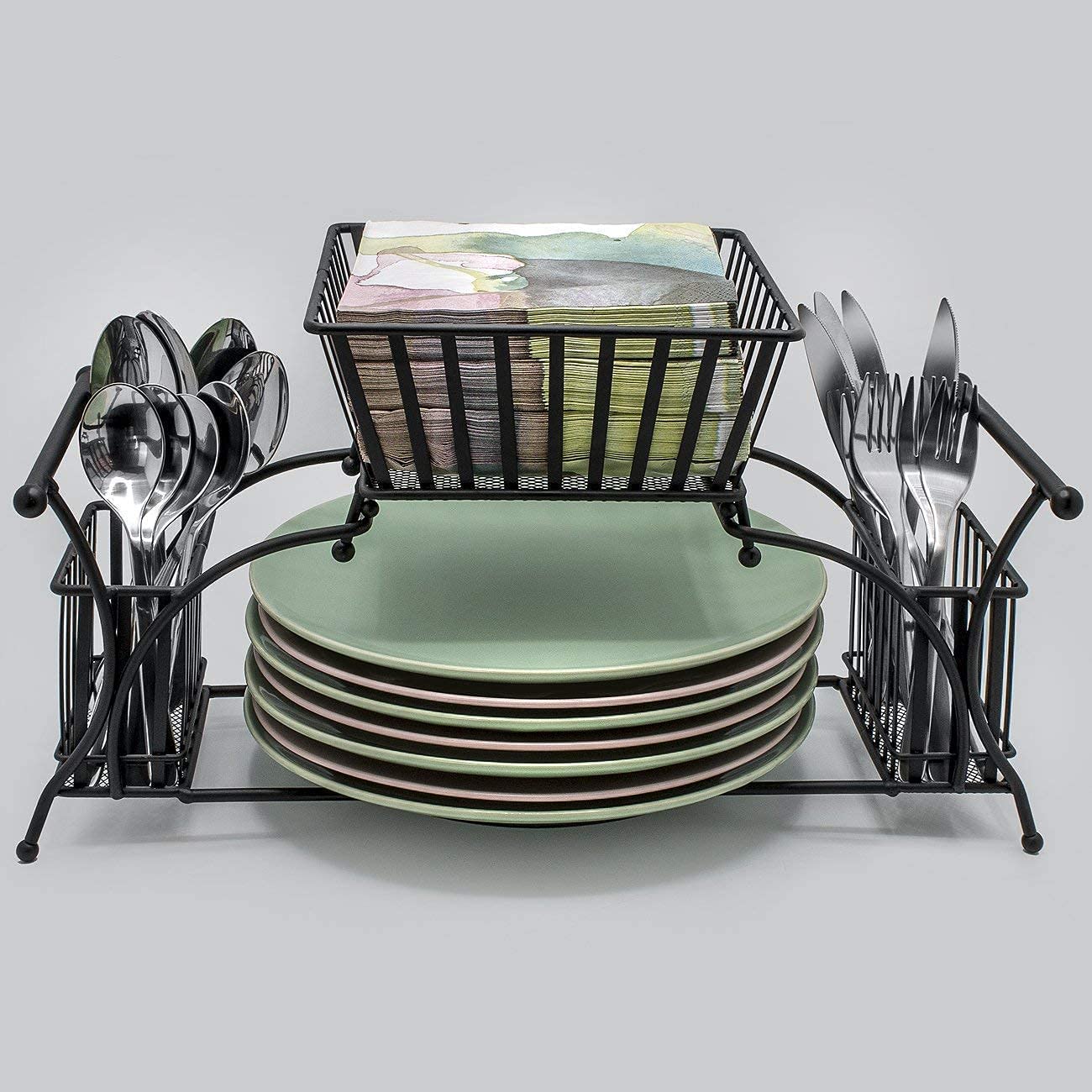 Stainless Steel 2-Tier Compact Dish Rack with Drainboard - Rust-Proof Kitchen Organizer with Utensil Holder (Black) | Space-Saving Countertop Solution for Small Kitchens & Apartments