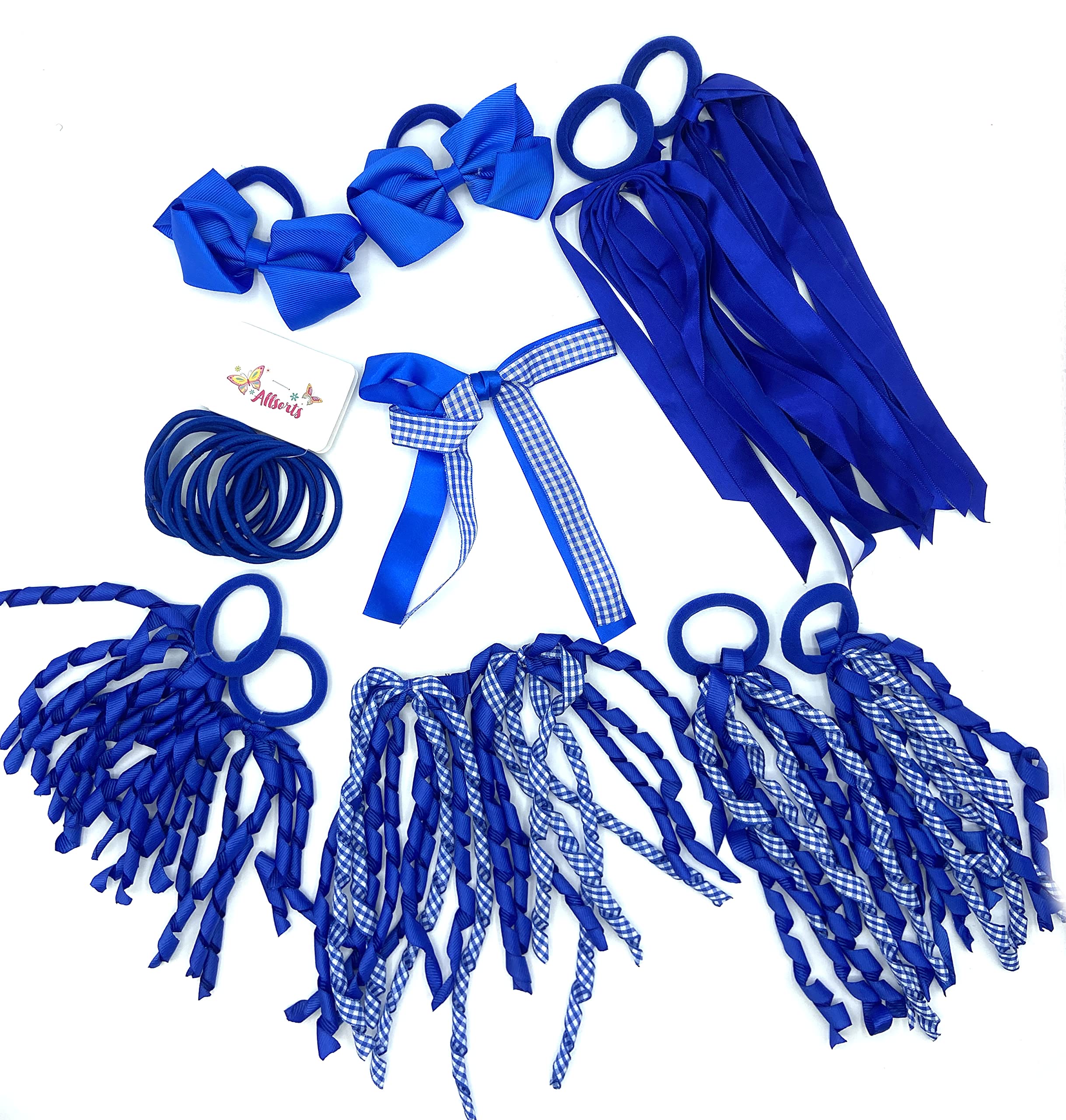 23-Piece Girls Hair Accessories Set - Gingham Hair Ribbons, Hair Ties, Clips & Headbands for School (Royal Blue) - Perfect for Classroom, Parties & Everyday Wear