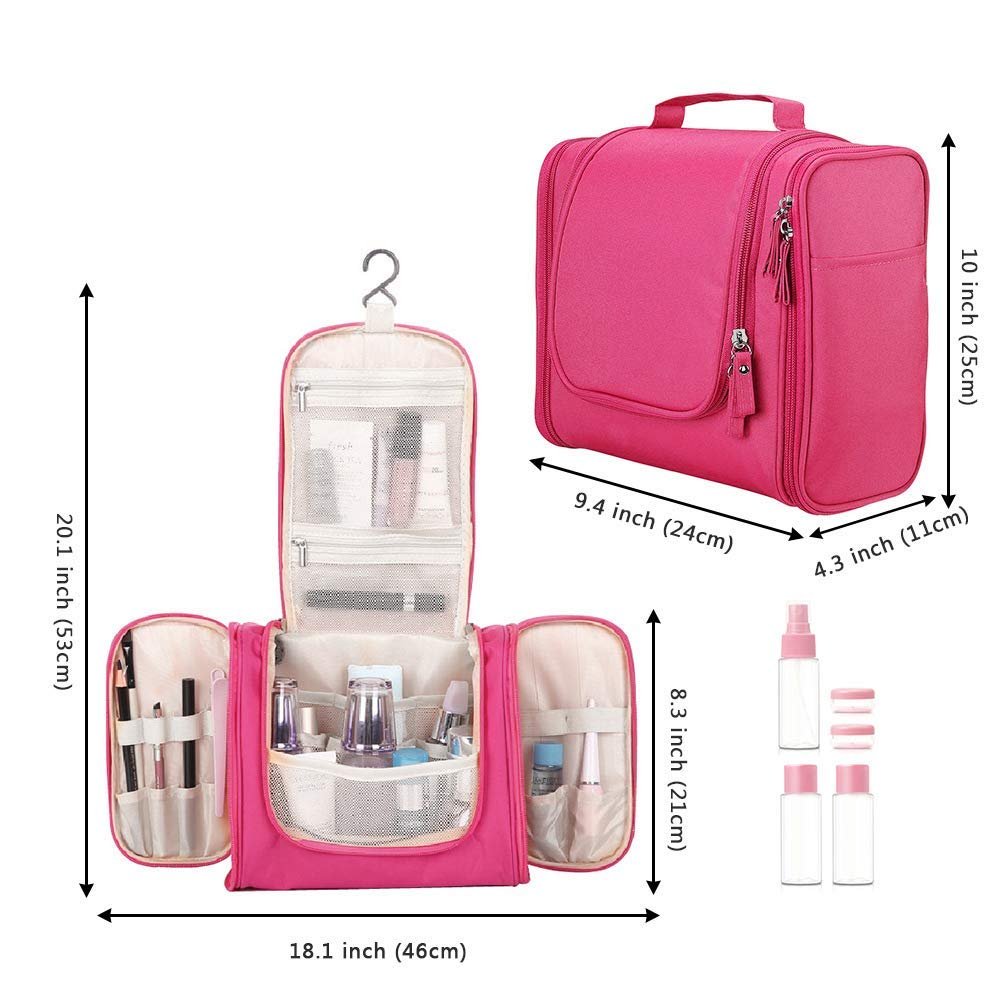 Shivexim® Hanging Toiletry Bag for Travel - Waterproof Cosmetic Organizer with Hook for Makeup, Shampoo, Bathroom Essentials - Portable Storage Pouch for Women & Men (Pink) - Perfect for Camping, Gym, Business Trips & Vacation