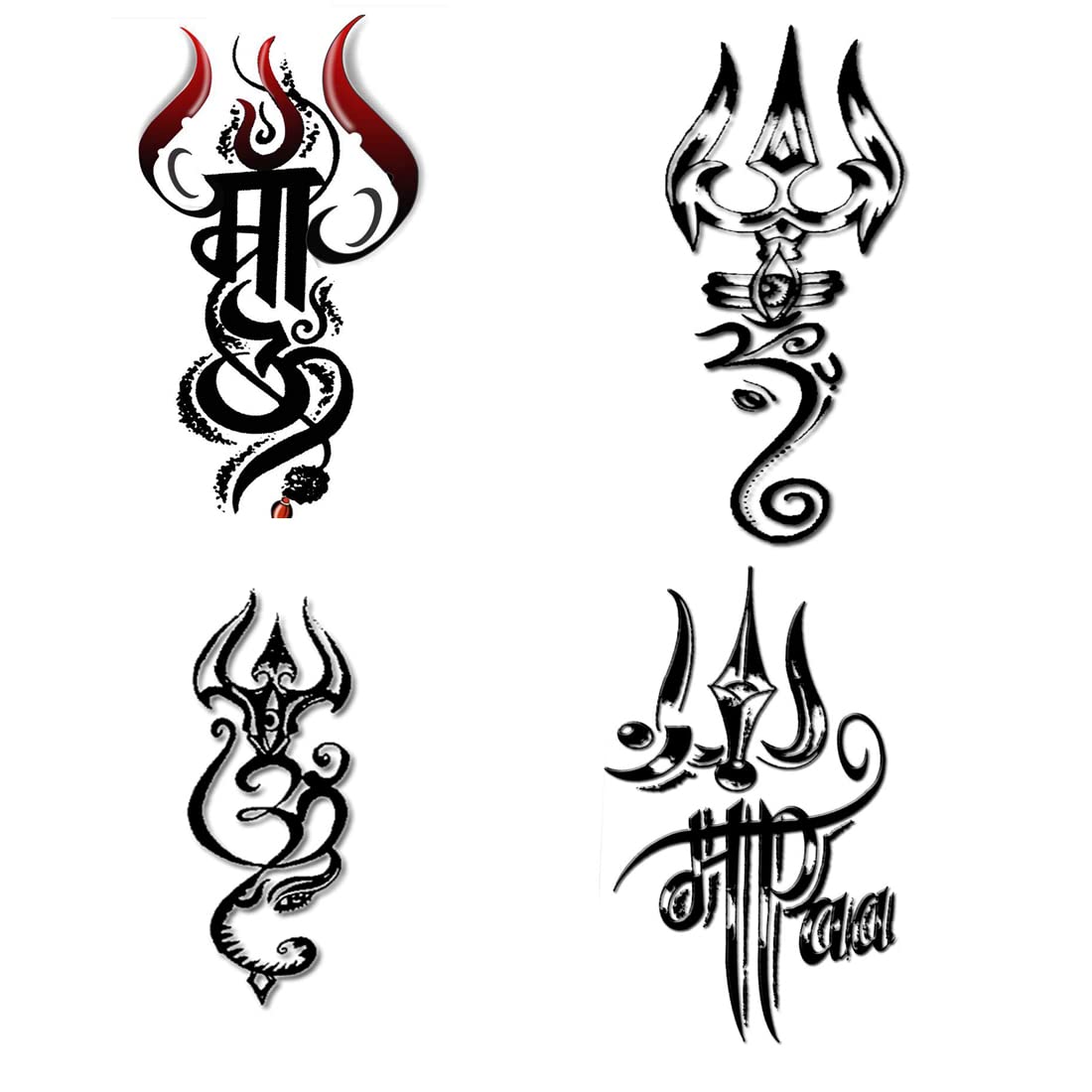 Shiv God Trishul Temporary Tattoo Pack of 4 - 2x4 Inch Waterproof Fake Tattoos for Hindu Festivals, Spiritual Events & Cosplay | Religious Body Art for Men & Women