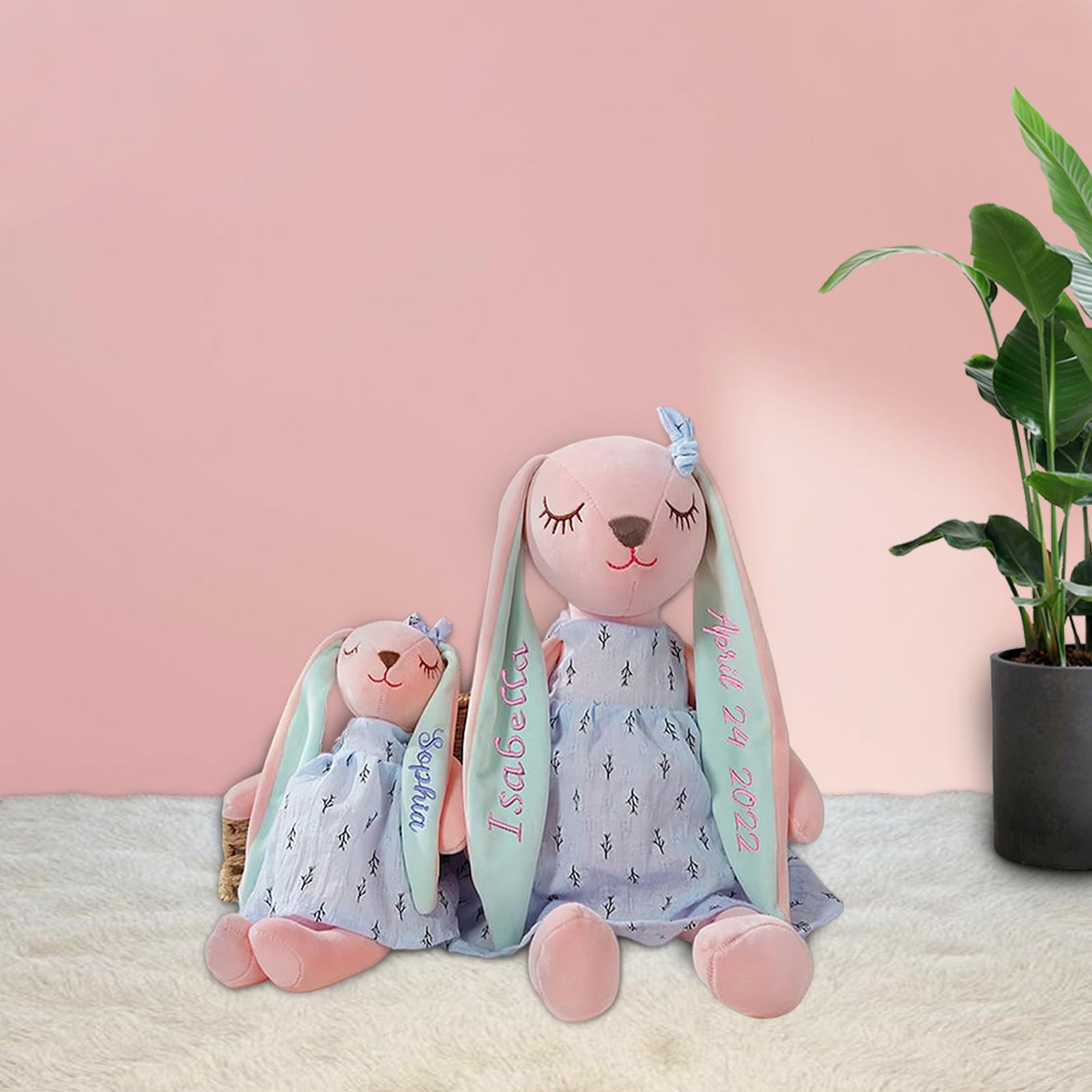 Custom Easter Bunny Plush Toy with Name - Personalized Gift for Baby Girls, Easter Decor