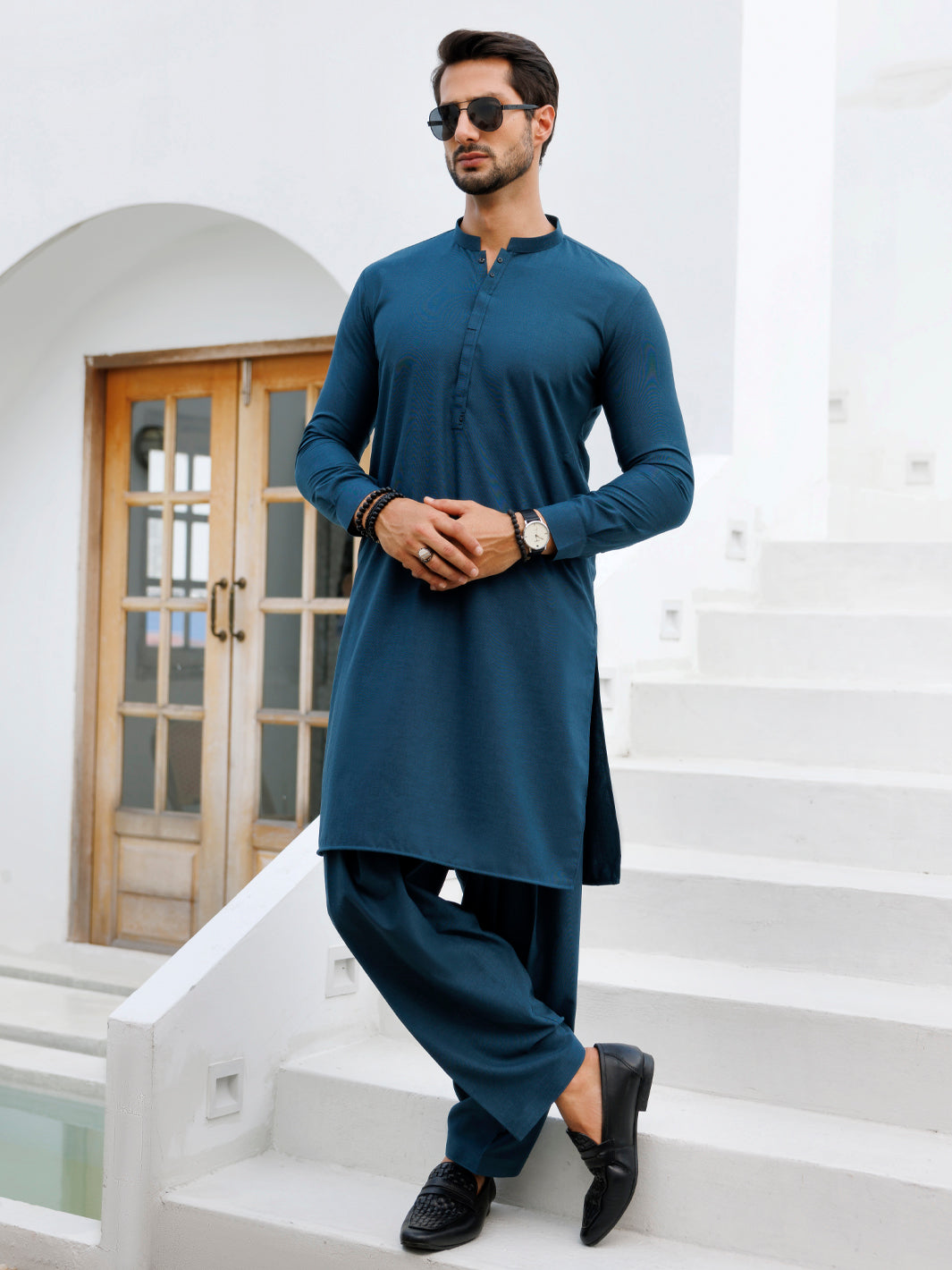 Stylish Blended Teal Kurta & Trouser Set for Women | Comfortable Cotton Blend Ethnic Outfit | Perfect for Festivals, Parties & Casual Wear