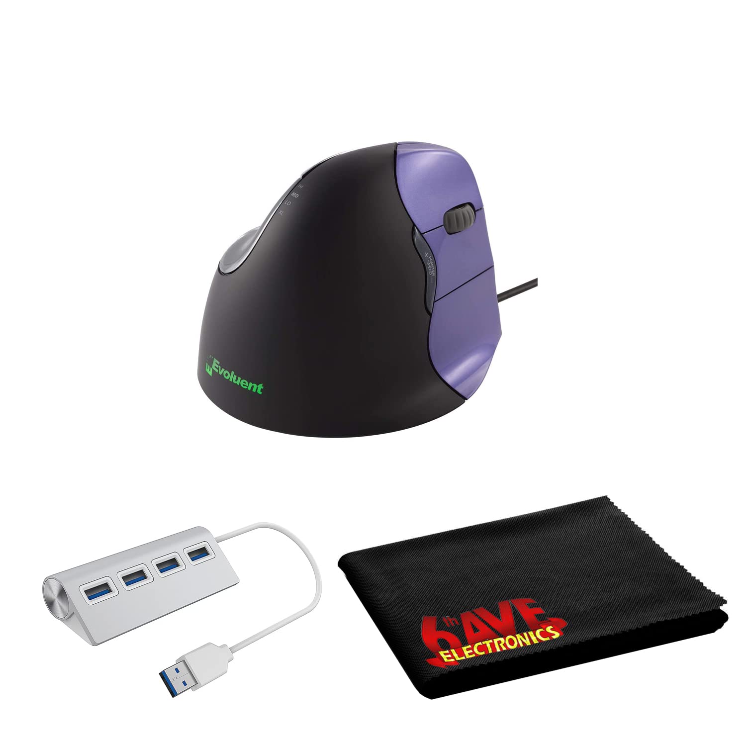 Evoluent VM4S Vertical Ergonomic Mouse for Right Hand - Wired USB Mouse with Dock & Microfiber Cleaning Cloth | Perfect for Office Work, Gaming & Computer Use to Prevent Wrist Pain & Carpal Tunnel Syndrome