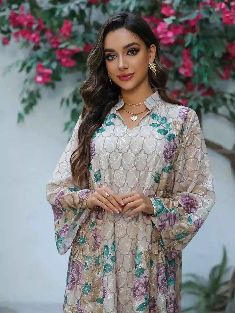 Elegant Eid Dress with Embroidery - Flowy Caftan Kaftan Dress #25449 for Women - Perfect for Eid Celebrations, Weddings & Special Occasions