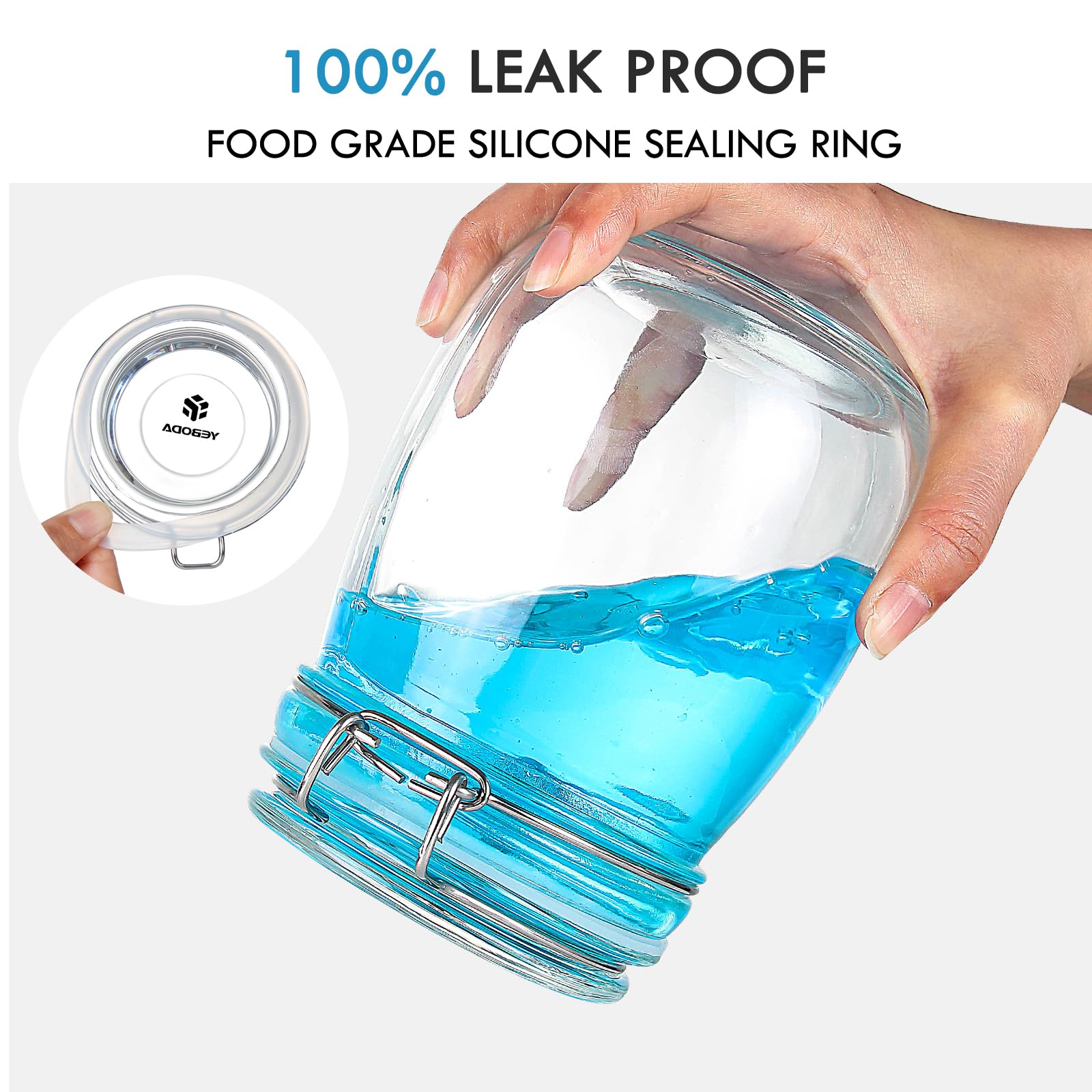 YEBODA 24oz Glass Food Storage Containers with Airtight Lids - Clear Round Canister Jars with Silicone Gaskets & Clamp Locks (4 Pack) - Perfect for Flour, Sugar, Coffee, Tea, Spices & Pantry Organization