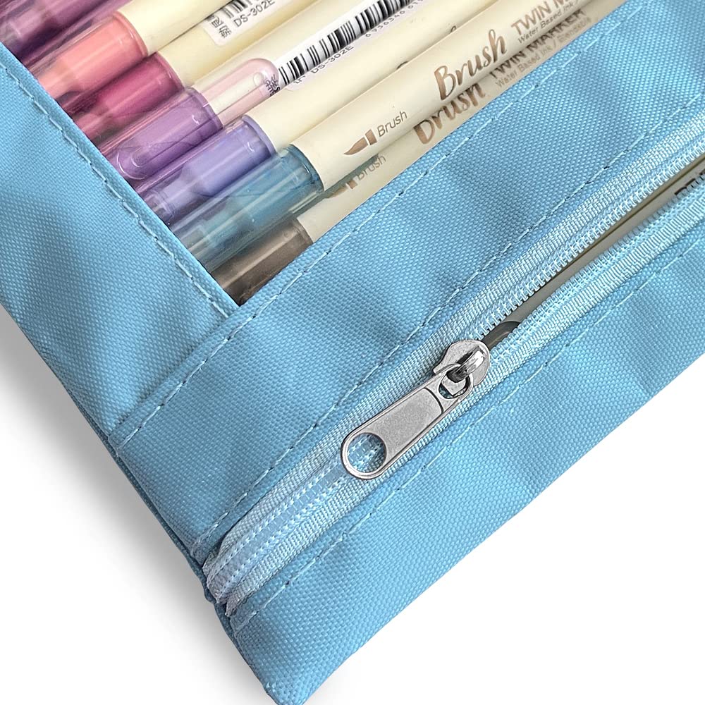3-Pack Multi-Color Large Capacity Pencil Pouch with Zipper Closure & Clear Window - 3 Ring Binder Pencil Case with Reinforced Grommets (Sky Blue) - Perfect for School, Office & Art Supplies Organization