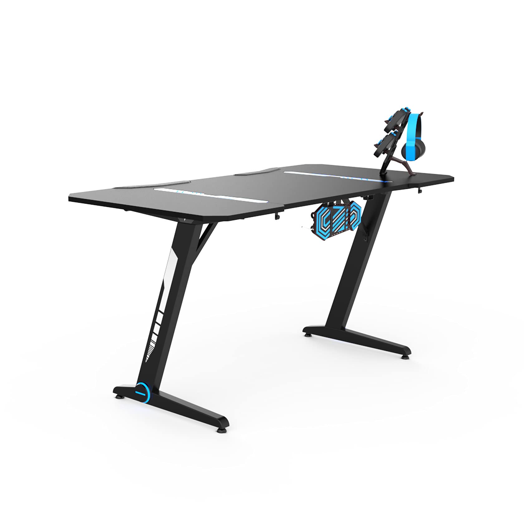 Ergonomic Z-Shaped Gaming Desk with Headphone & Cup Holder - Sturdy PC Computer Workstation with Cable Management & Controller Storage - Perfect for Esports, Streaming & Home Office Setup