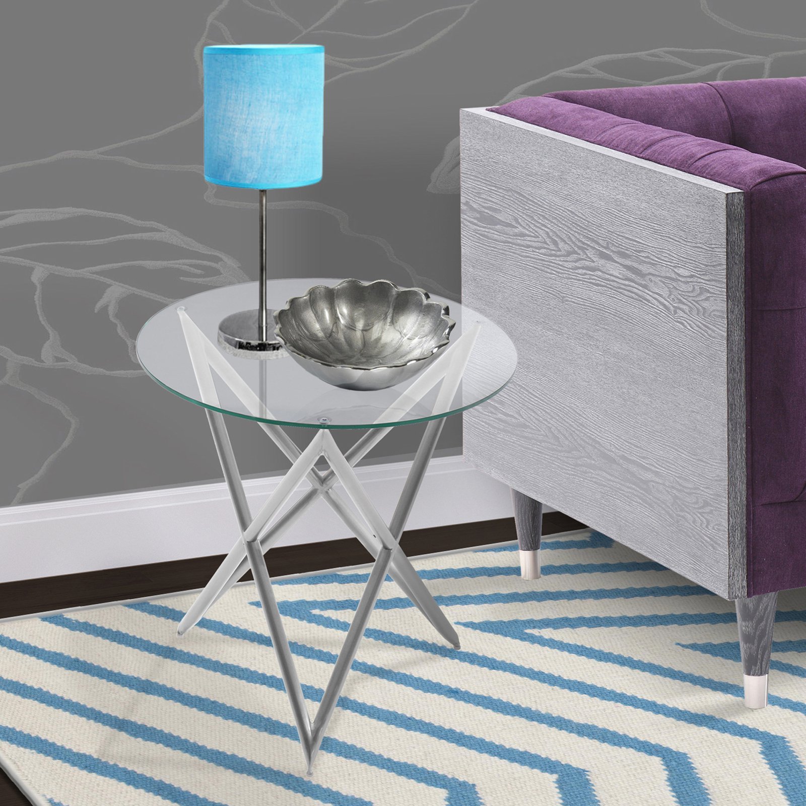 Armen Living Crest End Tables with Clear Glass Top and Brushed Gold Finish - Modern Nightstand for Bedroom, Living Room, or Office - Stylish Side Table with Storage Shelf