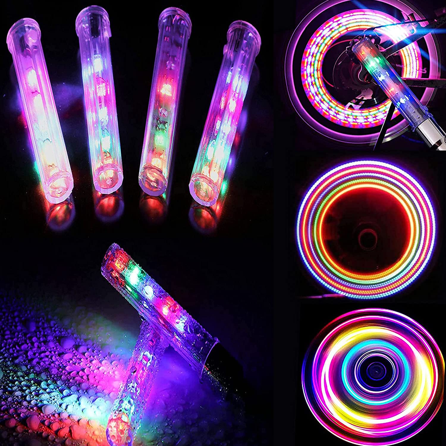 8 Pack 5 LED Bike Tire Wheel Valve Lights - Flashing Bicycle Wheel Cap Lights for Night Cycling Safety, Waterproof Spoke Lights for Road/Mountain Bikes - Perfect for Commuting, Night Rides & Cycling Events
