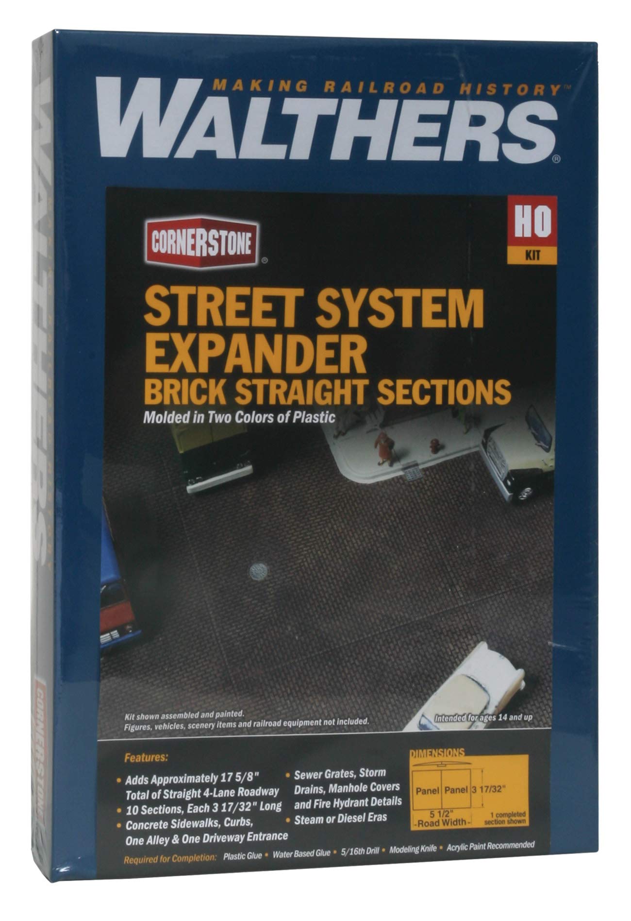 Walthers Cornerstone Series HO Scale Model Brick Street System Straight Sections - Perfect for Model Train Layouts, Dioramas, and Architectural Scenes