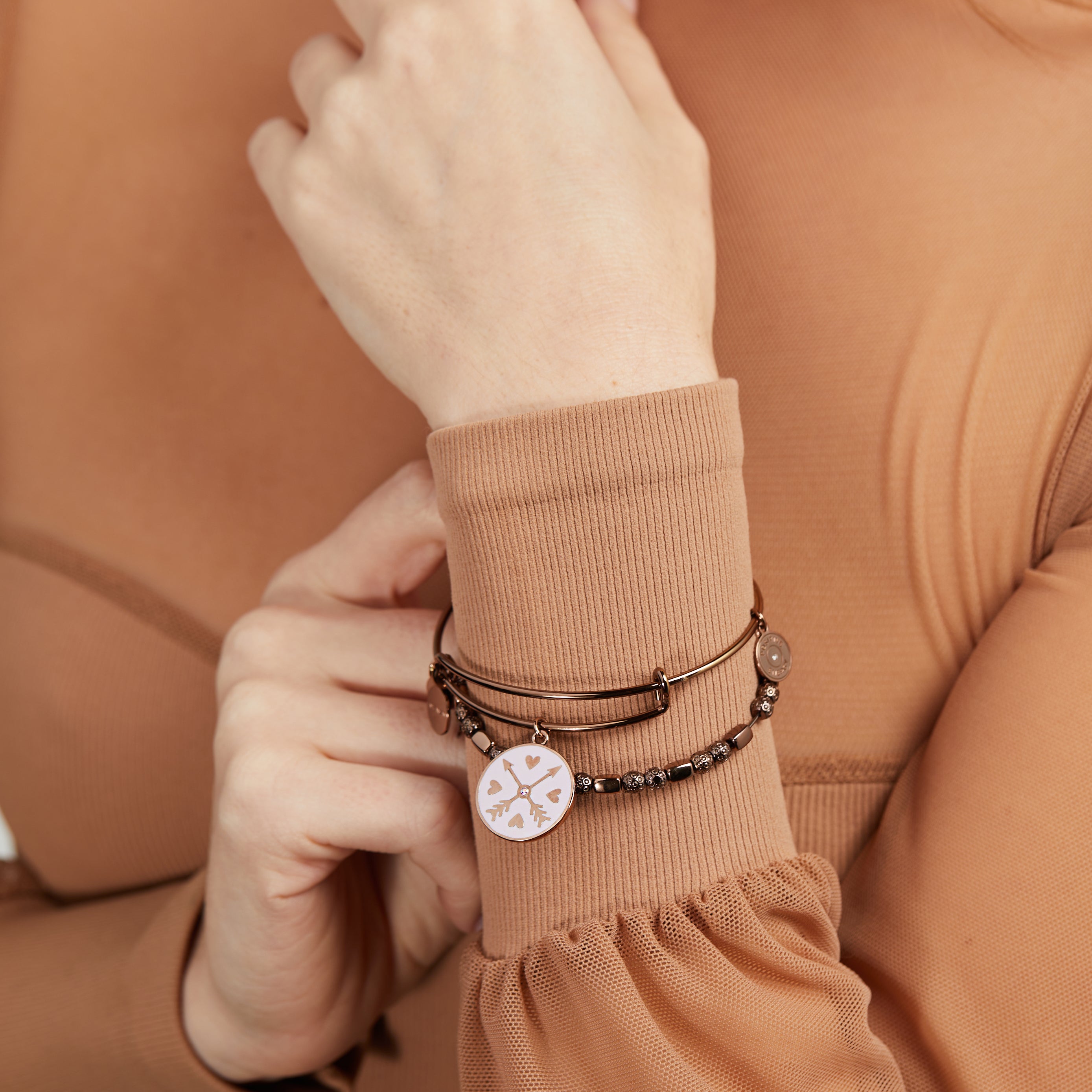 Arrows and Heart Charm Bangle Bracelet - Dainty Adjustable Jewelry for Women | Perfect for Valentine's Day Gifts, Anniversary Presents & Everyday Wear
