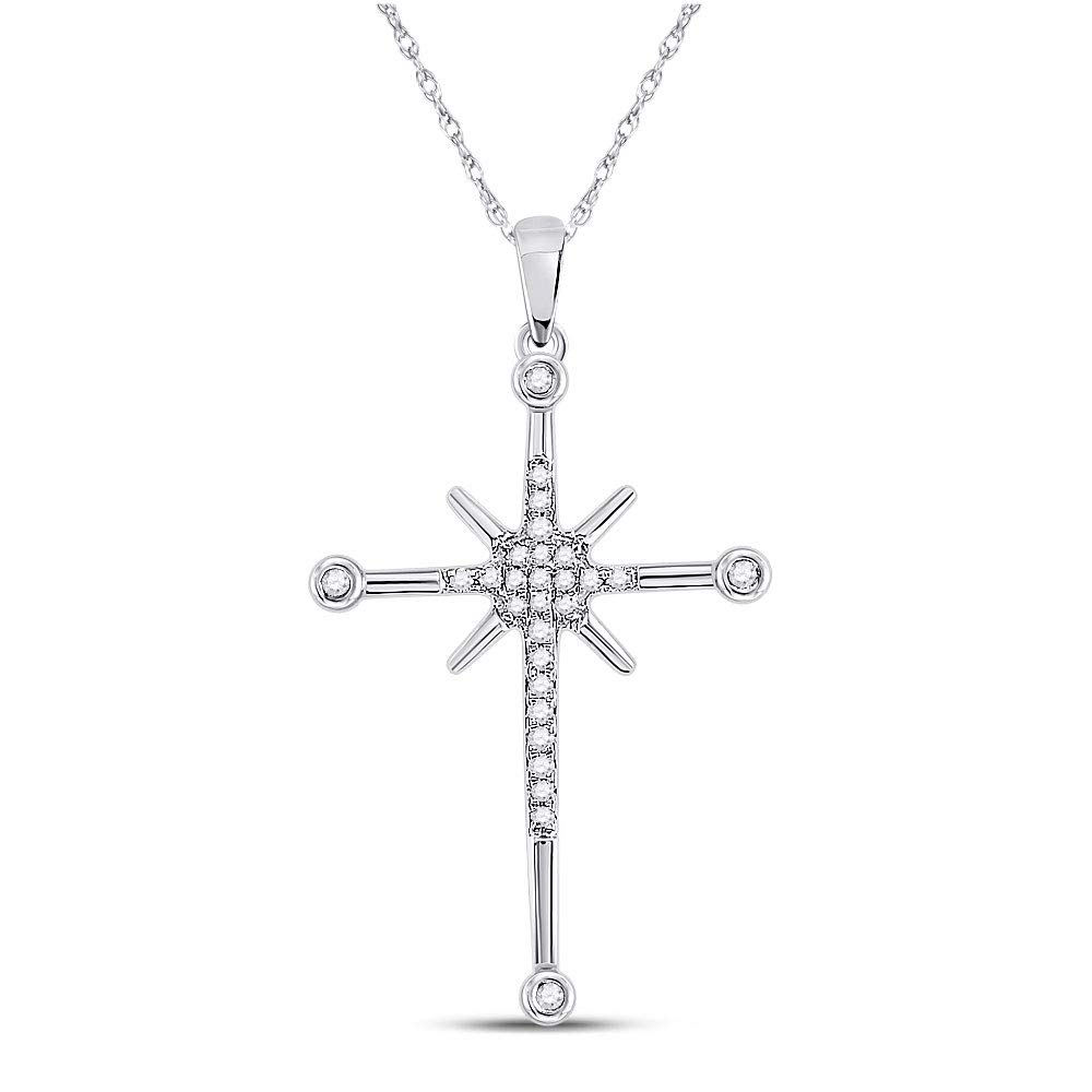 10K White Gold Women's Round Diamond Radiant Cross Pendant Necklace - 1/6 CTTW - Elegant Jewelry Gift for Christmas, Birthday & Special Occasions