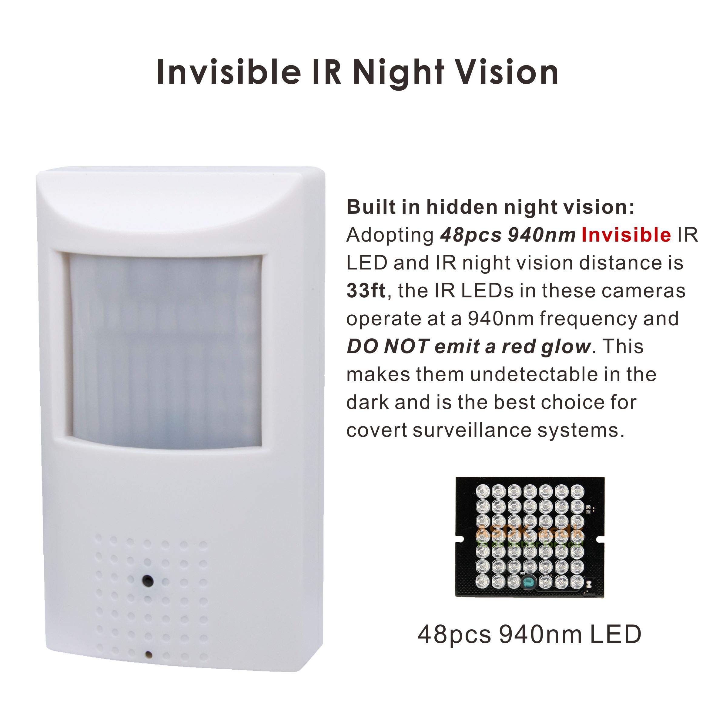 5MP POE IP Security Hidden Spy Camera with 3.7mm Wide Angle Lens - Indoor PIR Motion Detection, 940nm Invisible IR LEDs, 10m Night Vision - Plug & Play with Third-Party PoE NVRs - Ideal for Home Security, Office Monitoring & Covert Surveillance