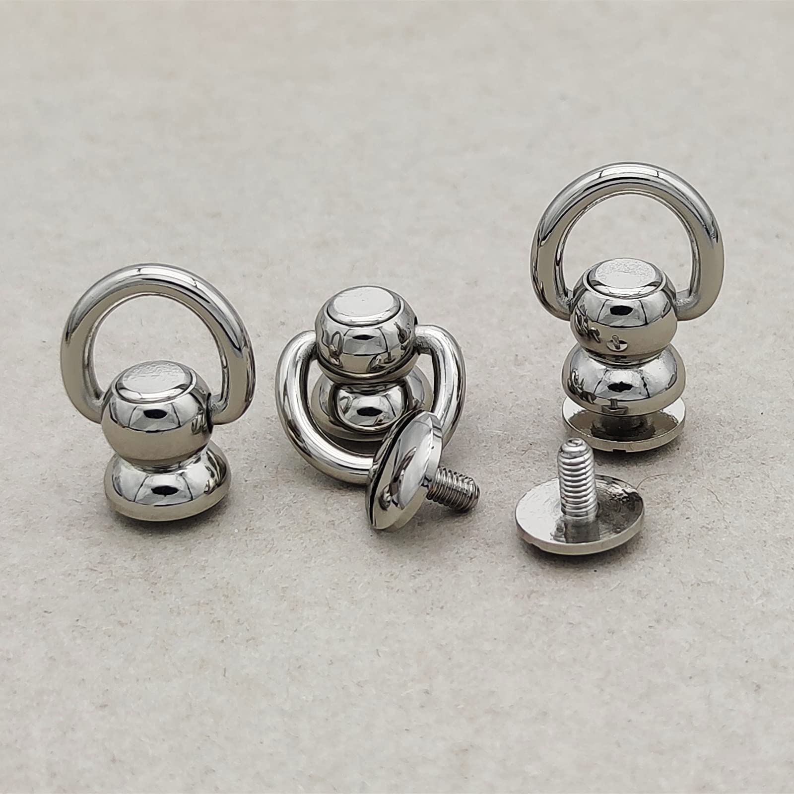 Heavy Duty Solid Brass Ball Studs 6-Pack | 360° Rotating Leather Rivets with D-Ring & Chicago Screw Back | Anti-Corrosion Brass Hardware for Dog Collars, Belts, Bags & Handles | Perfect for Leather Crafting, DIY Projects & Pet Accessories