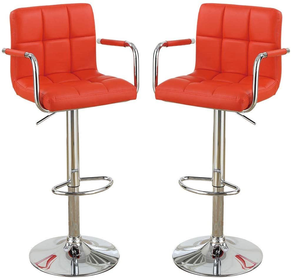 Modern Red Faux Leather Bar Stools Set of 2 - Adjustable Height Counter Stools for Kitchen Island, Dining & Home Bar - Contemporary PU Leather Bar Chairs with Footrest (24.8
