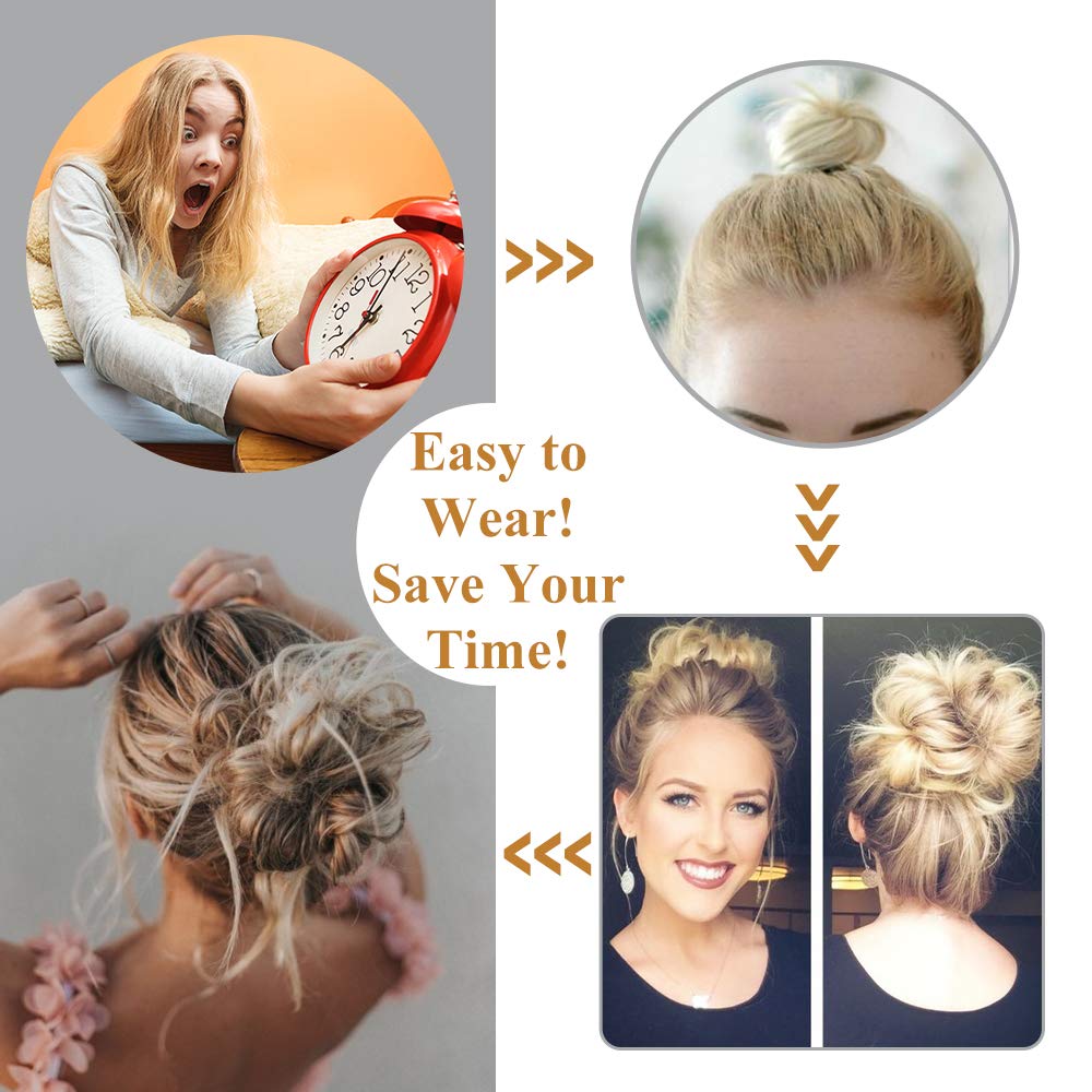 Lativ Messy Hair Bun Tousled Updo Hair Scrunchie with Elastic Band - Women's Hair Accessories for Ponytail & Bun Hairstyles (Black) - Perfect for Casual, Work & Party Looks
