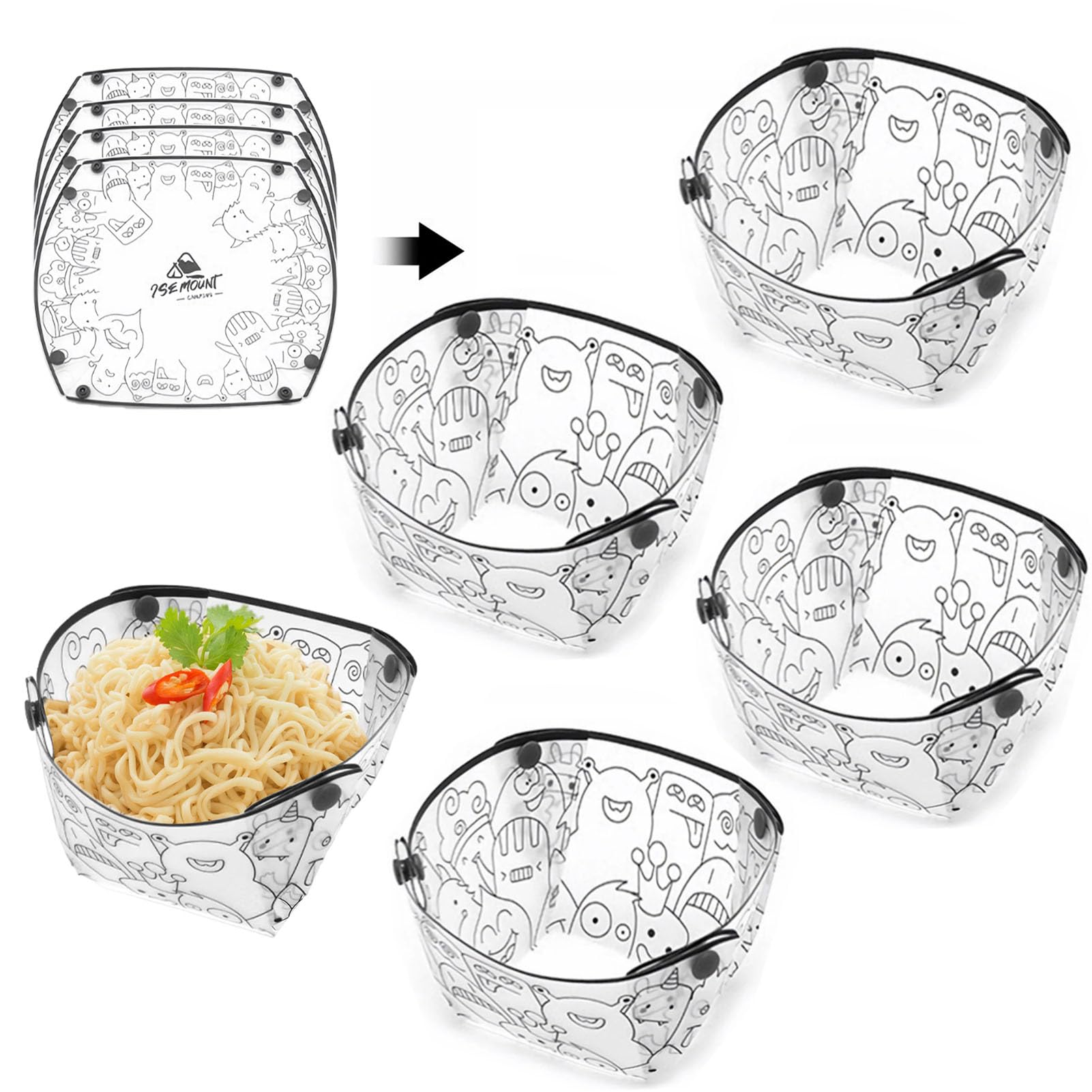 MIUPOO Collapsible Bowl Set - 4-Piece Portable Food Storage Containers with Lid, BPA-Free Silicone Foldable Bowls for Camping, Hiking, Travel & Picnic (7×5.5×3.5 Inches) | Microwave & Dishwasher Safe | Perfect for Meal Prep, Outdoor Adventures & Family Gatherings