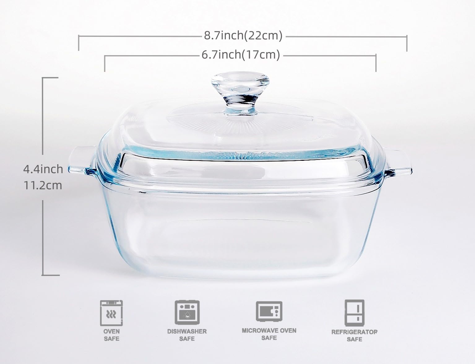 Clear Square Glass Casserole Dish with Lid - 1.2 Quart Oven Safe Baking Pan, Freezer & Dishwasher Friendly - Perfect for Lasagna, Casseroles, Meal Prep & Holiday Cooking