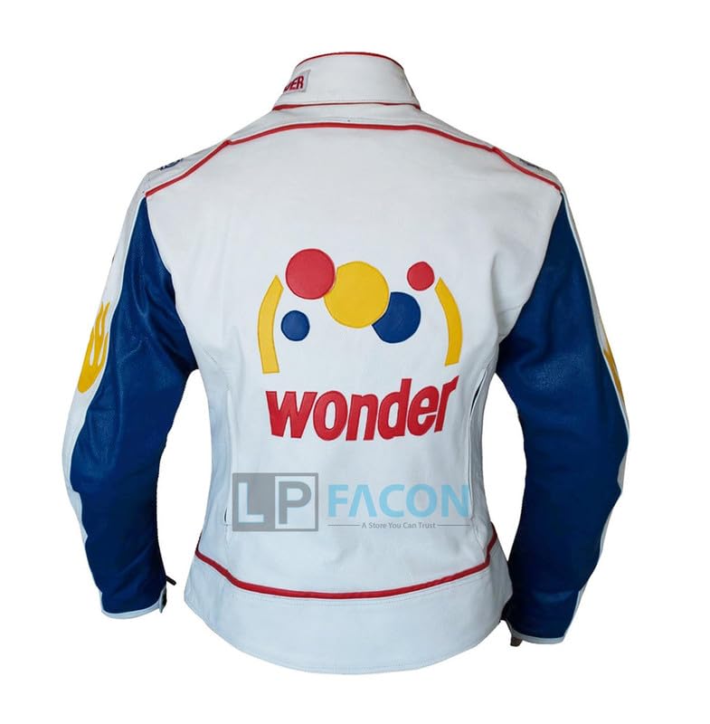 LP-FACON Women & Men White Carley Bobby Jacket - Faux Leather Motorcycle Jacket for Cosplay, Halloween Costume, Biker Outfit & Fashion Streetwear