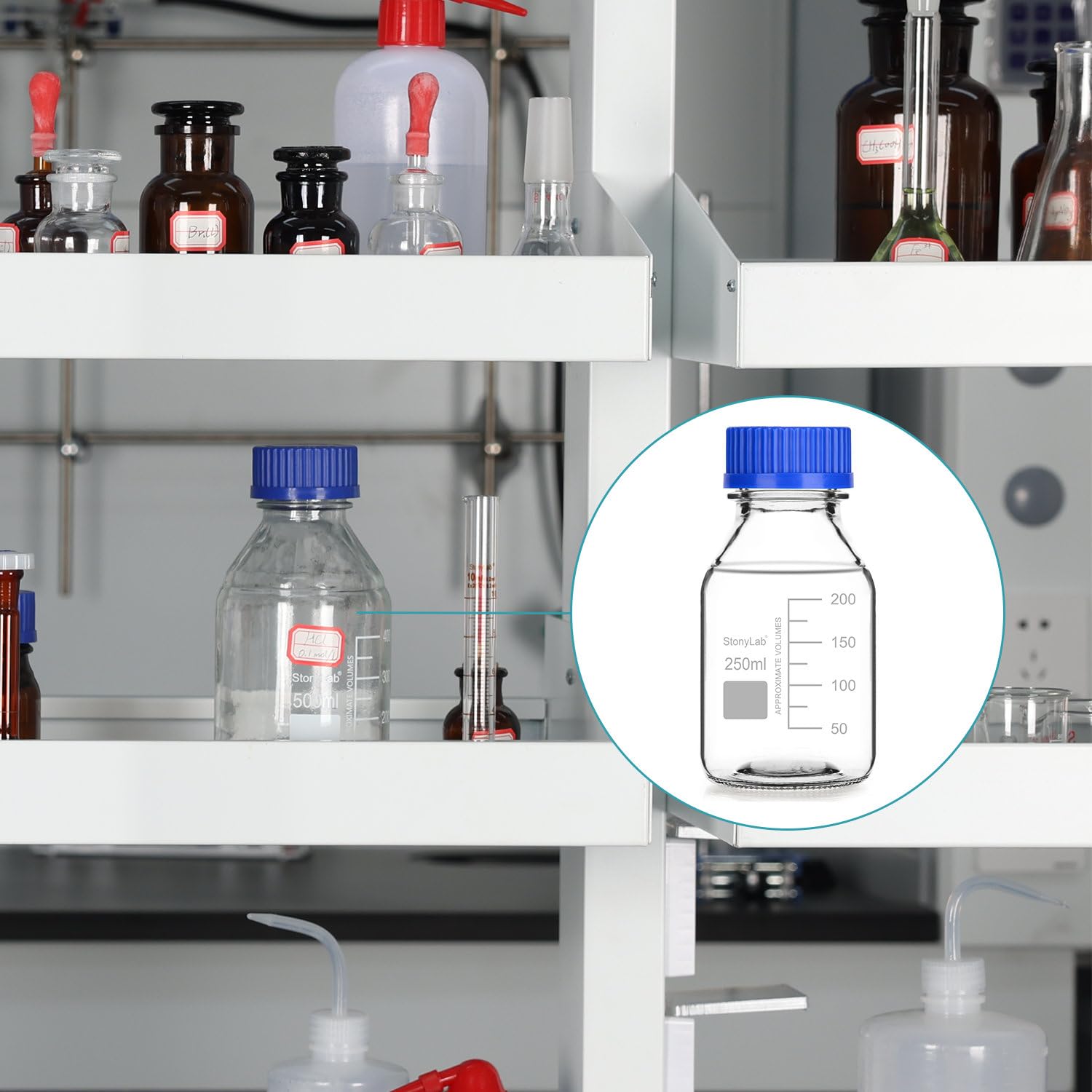 Stonylab 2000ml Glass Graduated Round Media Storage Bottles with GL45 Screw Cap - 1 Pack - Ideal for Lab, Chemical Storage & DIY Projects
