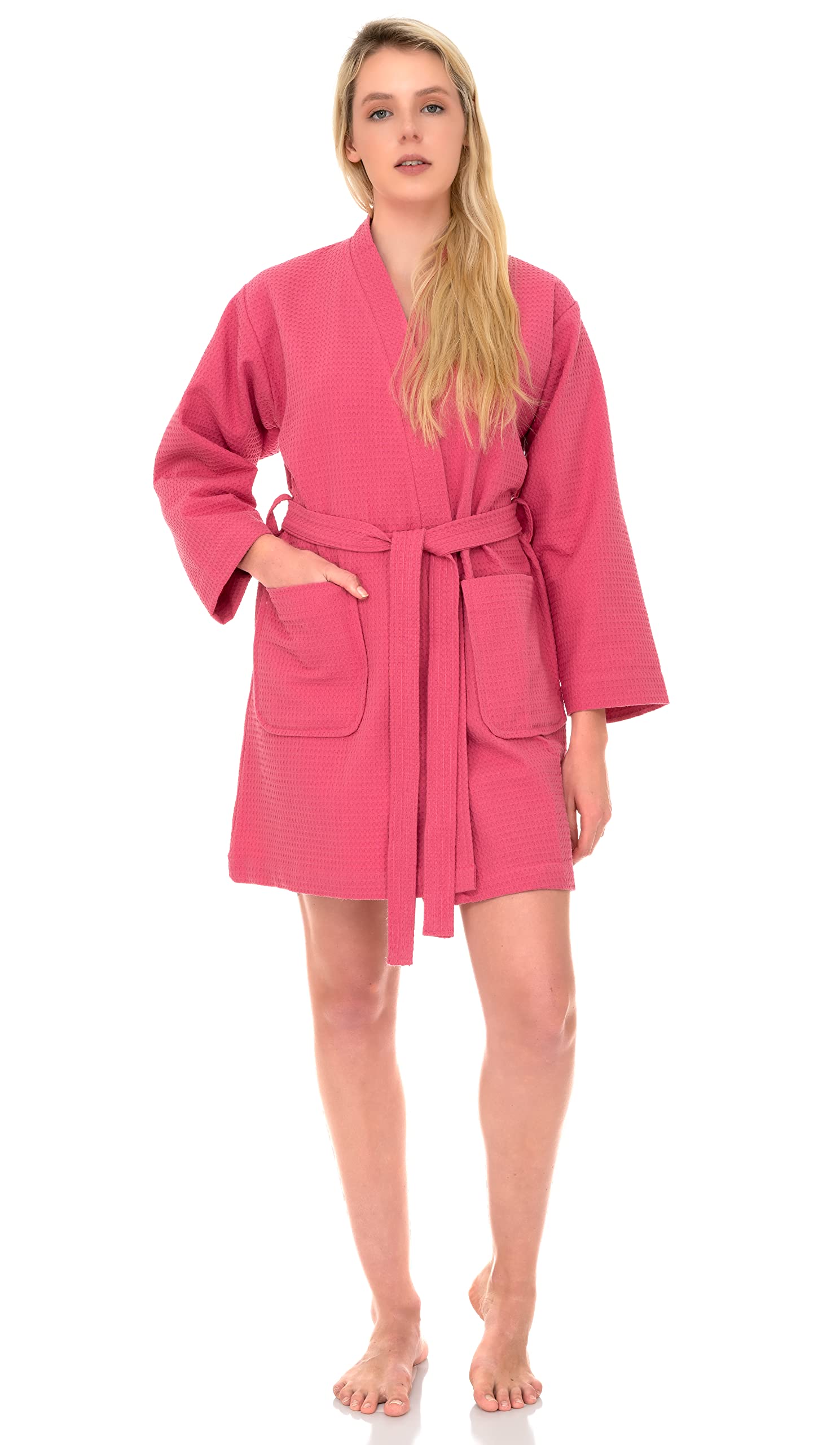 TowelSelections Women's Short Spa Robe - Soft Waffle Weave Kimono Bathrobe for Women (XS-3X) | Lightweight Lounge Robe for Spa, Poolside & Home Relaxation