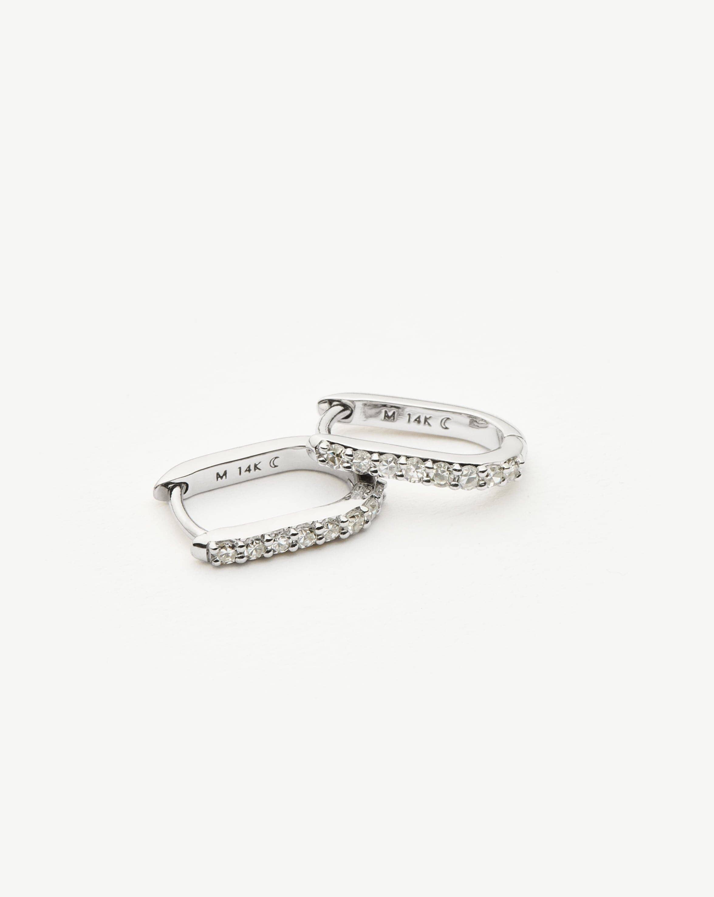 14k Solid White Gold Diamond Ovate Mini Hoop Earrings | Elegant Everyday Jewelry for Women | Perfect for Work, Date Night & Special Occasions