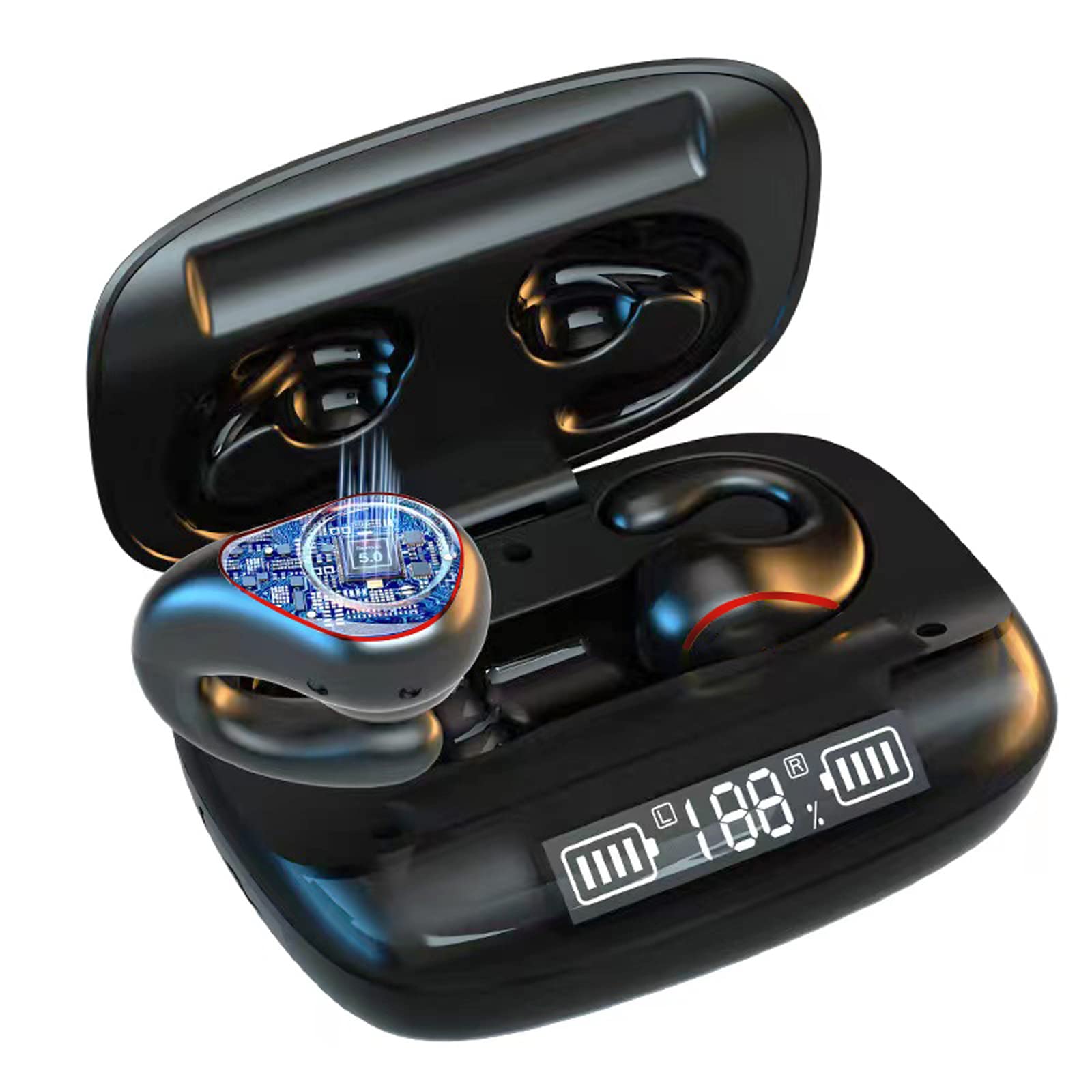 Wireless Bluetooth Clip-On Open Ear Headphones - Bone Conduction Headset with True Wireless Earbuds for iPhone & Android - Perfect for Small Ear Canals & Active Lifestyles - Ideal for Running, Cycling, Gym Workouts & Outdoor Activities