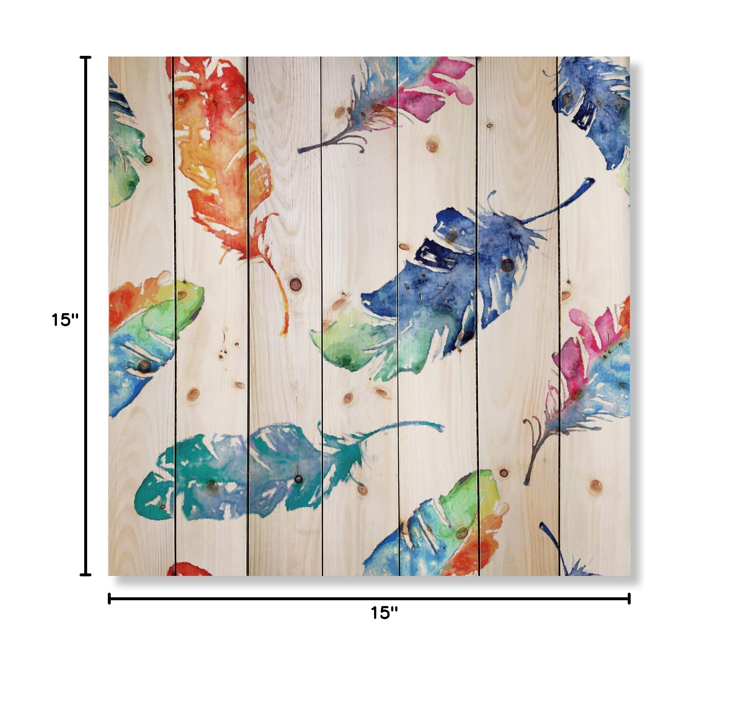 Bohemian Blue Feather Wood Wall Art - Handcrafted Ethnic Decor with Printed Photography on Natural Pine Wood Panels - Perfect for Living Room, Bedroom & Boho Home Decor
