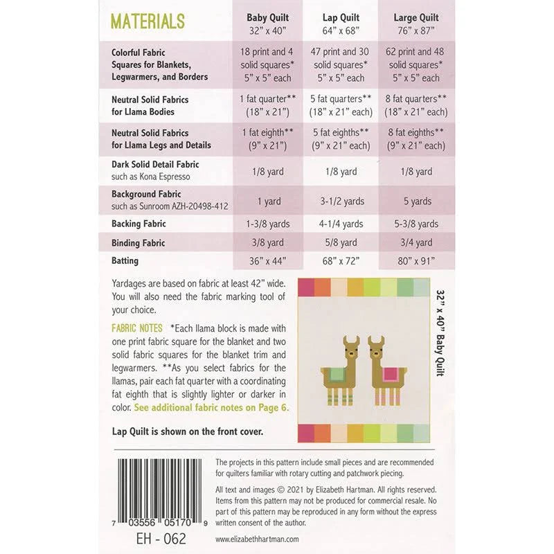 Little Llamas Quilt Pattern by Elizabeth Hartman - Adorable Animal Sewing Project for Home Decor & Baby Nursery