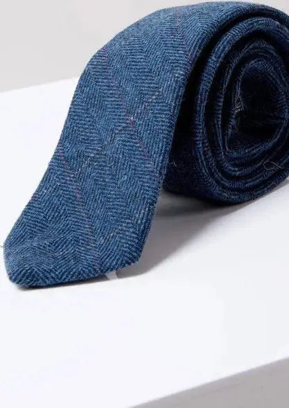 Marc Darcy Dion Blue Tweed Tie for Men | Classic Slim Necktie for Business, Weddings & Formal Events | Premium Wool Blend Fashion Accessory