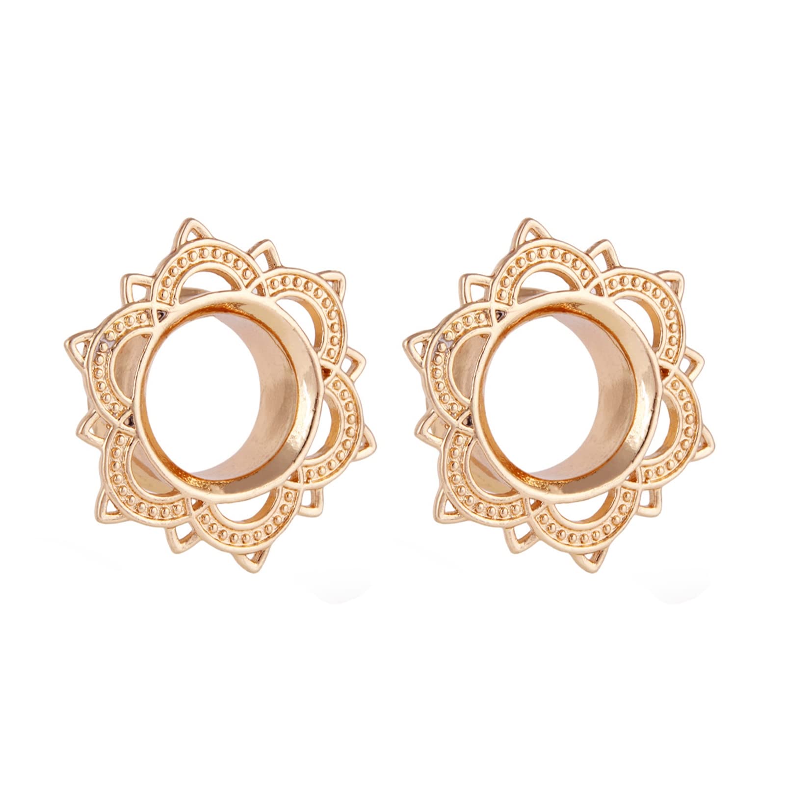 Gualiy 2PCS Stainless Steel Ear Tunnels & Ear Plugs - Vintage Flower Edge Ear Gauges for Women | Perfect for Stretching, Body Jewelry & Alternative Fashion