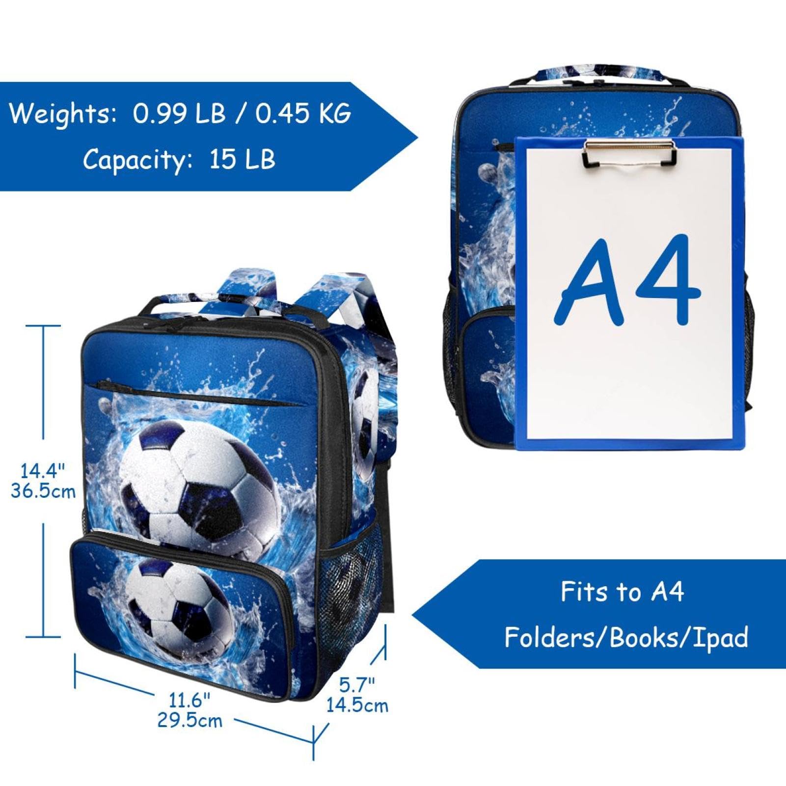 Stylish Travel Backpack for Women & Men - Durable Blue Ocean Design Waterproof Backpack for Hiking, Commuting & Football Games