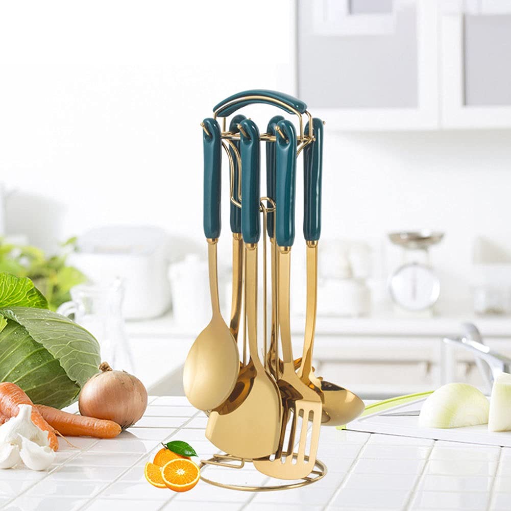 Premium 7-Piece Stainless Steel Kitchen Utensil Set - Non-Stick, Heat Resistant & BPA Free Cooking Tools with Holder - Dishwasher Safe for Countertop Storage - Perfect for Baking, Frying, and Everyday Cooking