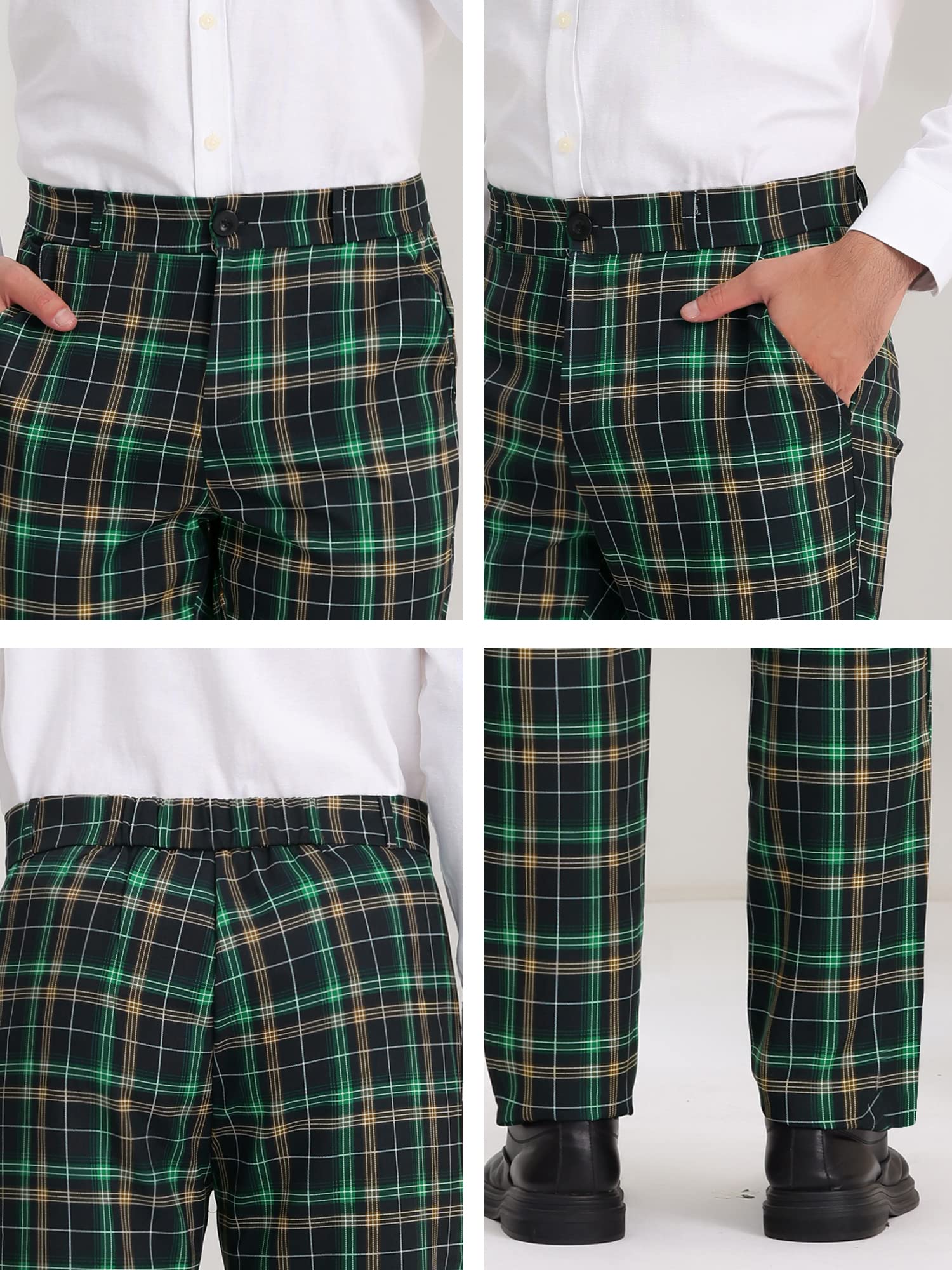 Lars Amadeus Men's Checkered Dress Pants - Flat Front, Regular Fit Plaid Slacks for Work & Prom | Office Wear, Business Casual & Formal Occasions