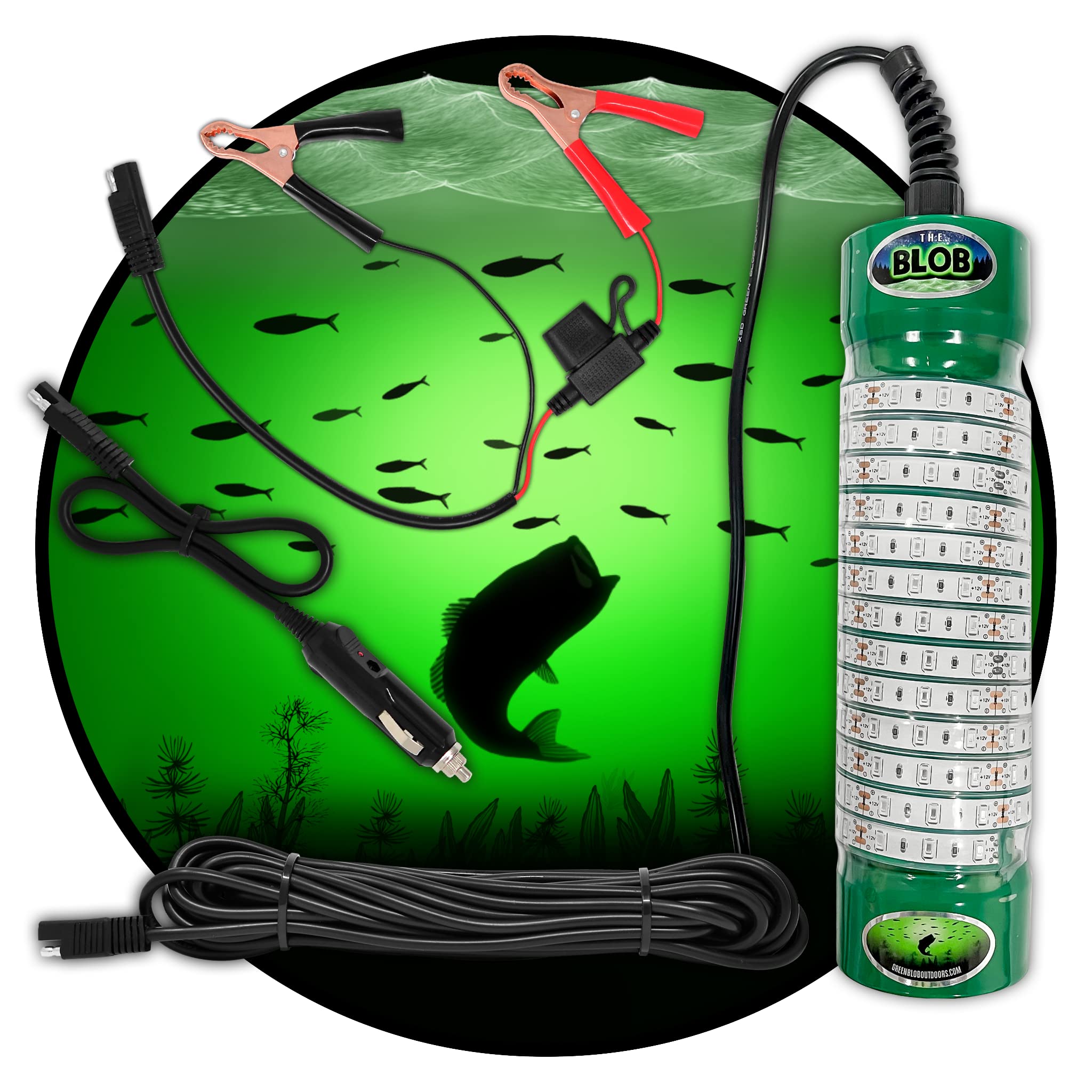 Premium Green Blob Outdoors Underwater Fishing Lights – Brightest 12V 7500 Lumens LED Fish Attractor for Snook, Bass, Crappie, Striper & Catfish – 30ft Deep – American Made for Docks & Boats – Perfect for Night Fishing & Bait Attraction