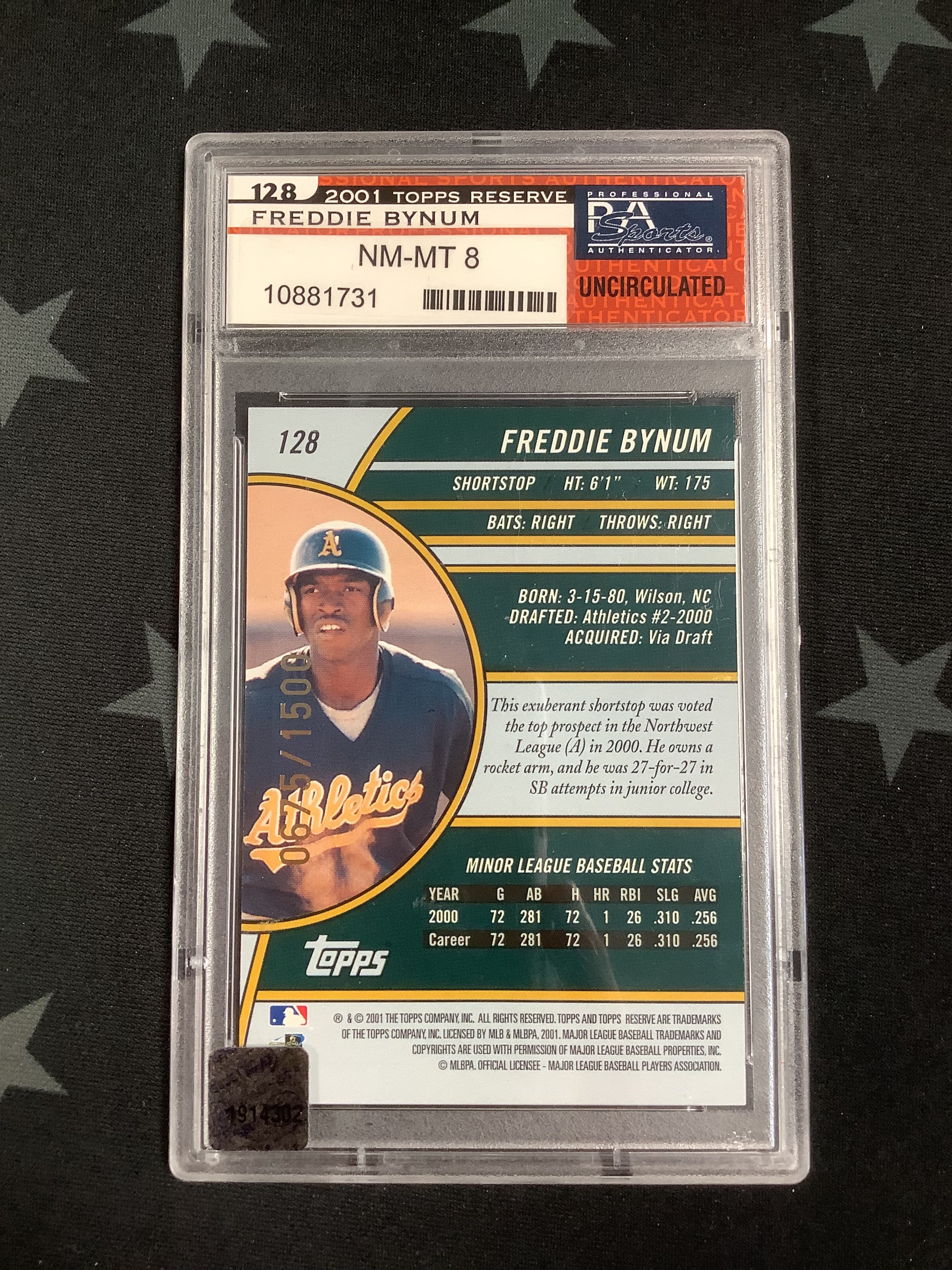 2001 Topps Reserve Freddie Bynum #128 Baseball Card - PSA NM-MT 8 Grade /1500 - Rare Collectible for Sports Memorabilia & Investment